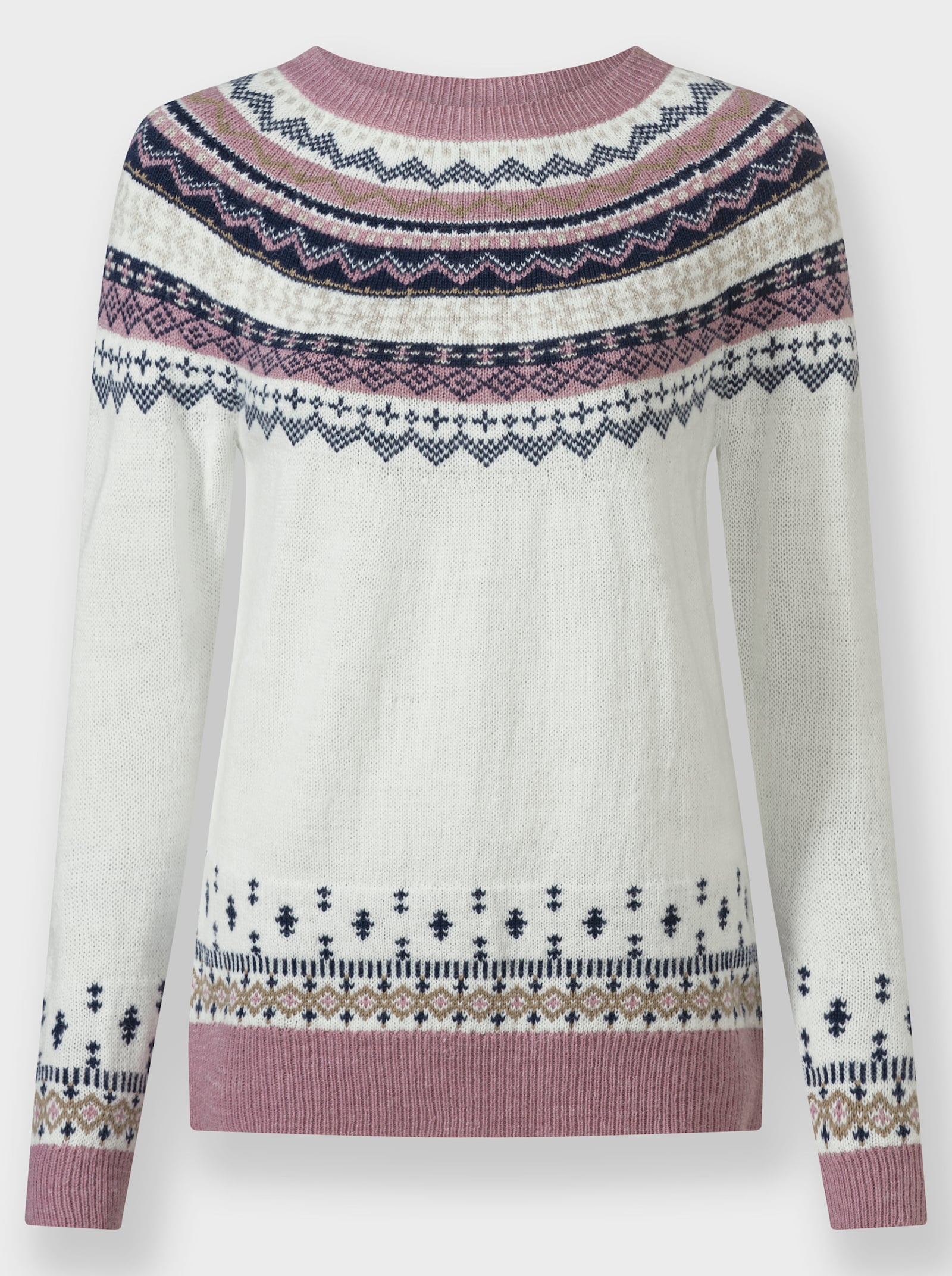 Norwegerpullover mit Raglan-Ärmeln - ecru-mauve-gemustert