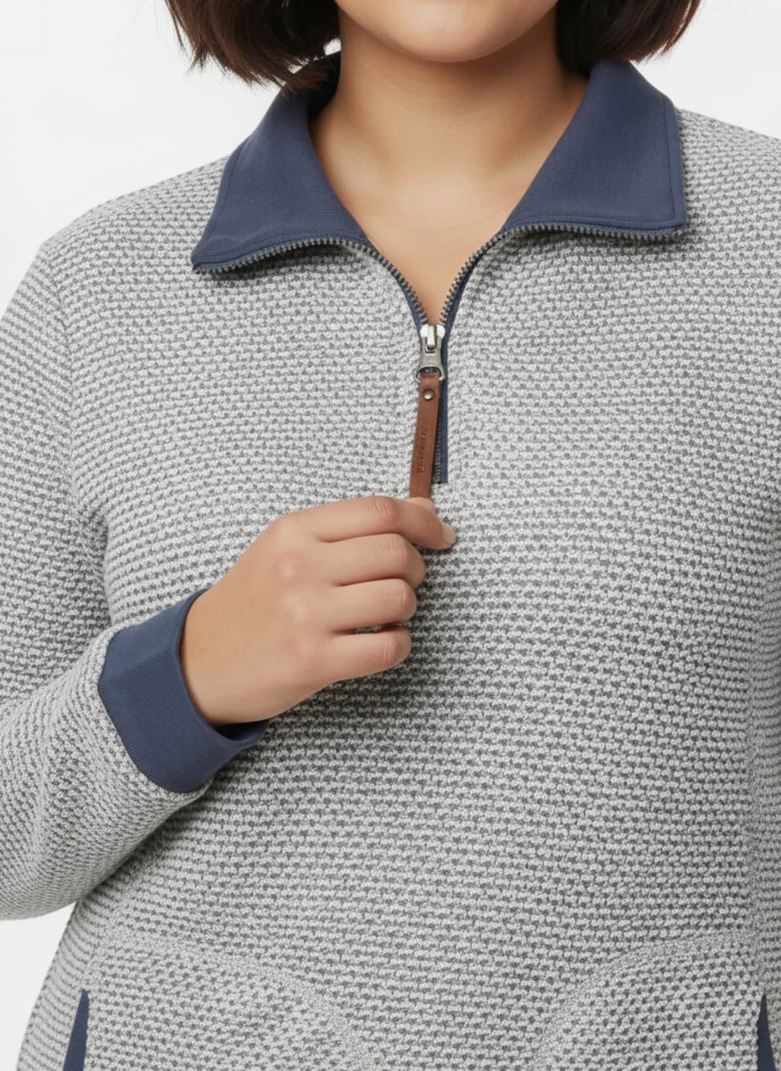 Sweatshirt mit Troyerkragen - steingrau-rauchblau