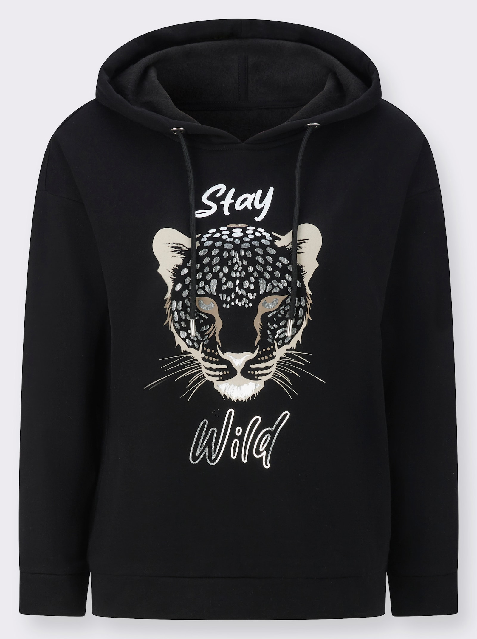 Sweatshirt mit glänzendem Leo-Motiv - schwarz