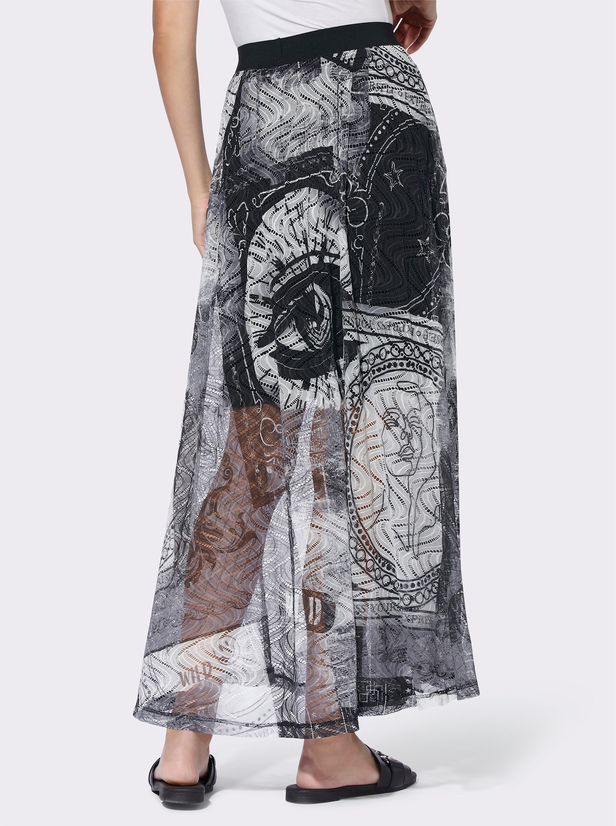 heine Meshrock mit Viskose-Futter - weiß-schwarz-bedruckt