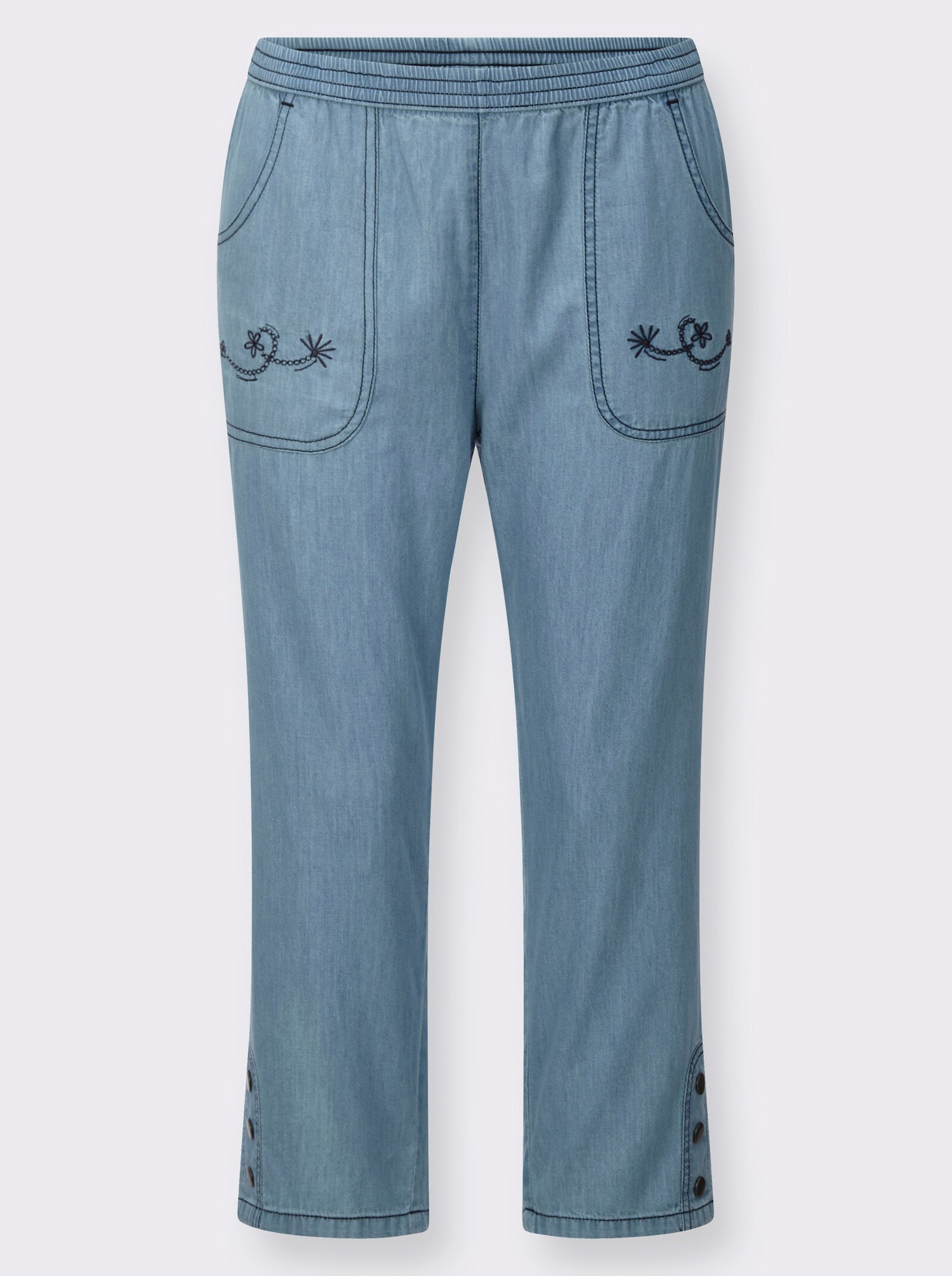 Caprijeans mit Stickerei - blue-bleached
