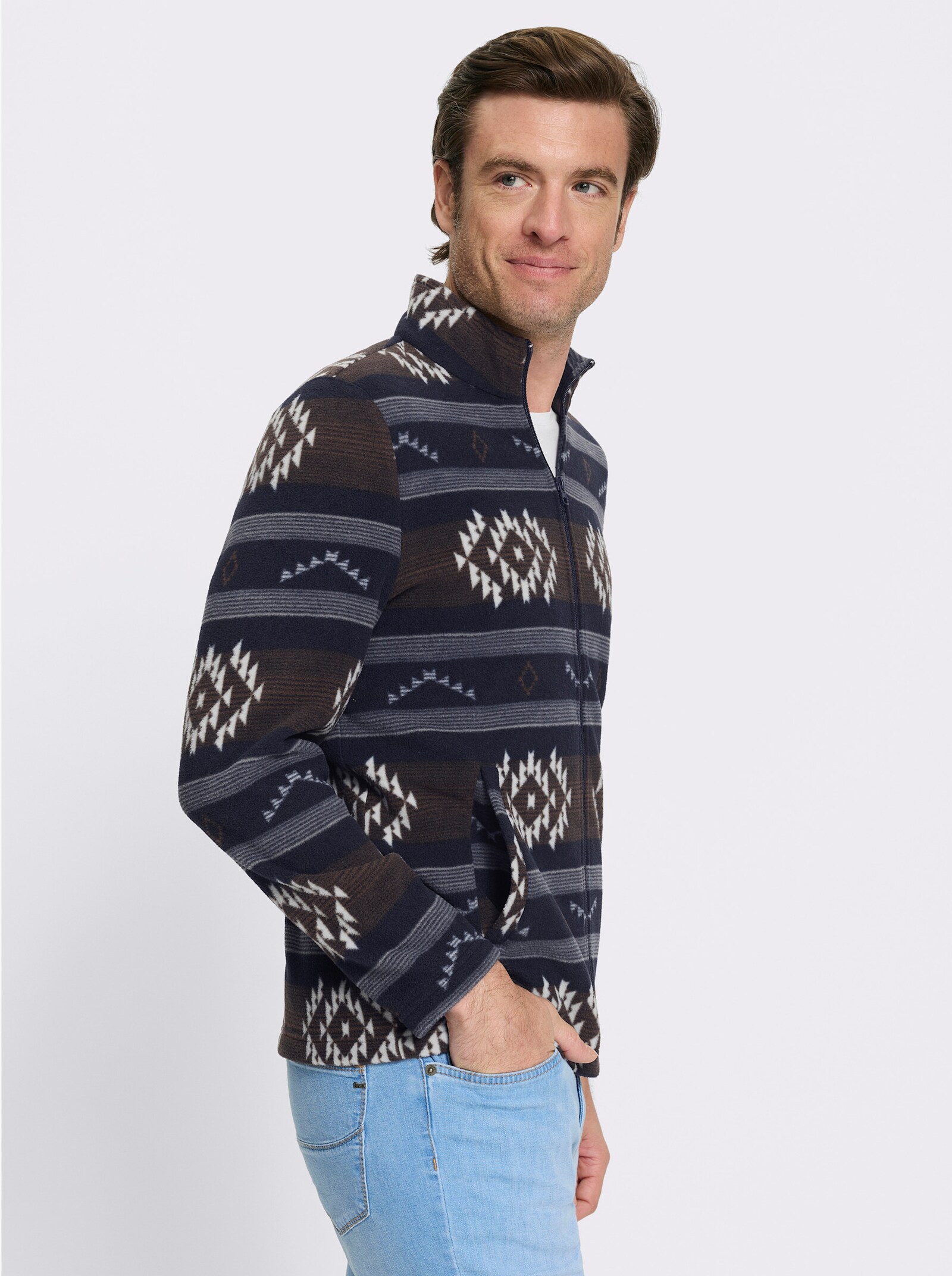 Catamaran Fleecejacke mit Allover-Print - marine-schoko-gemustert
