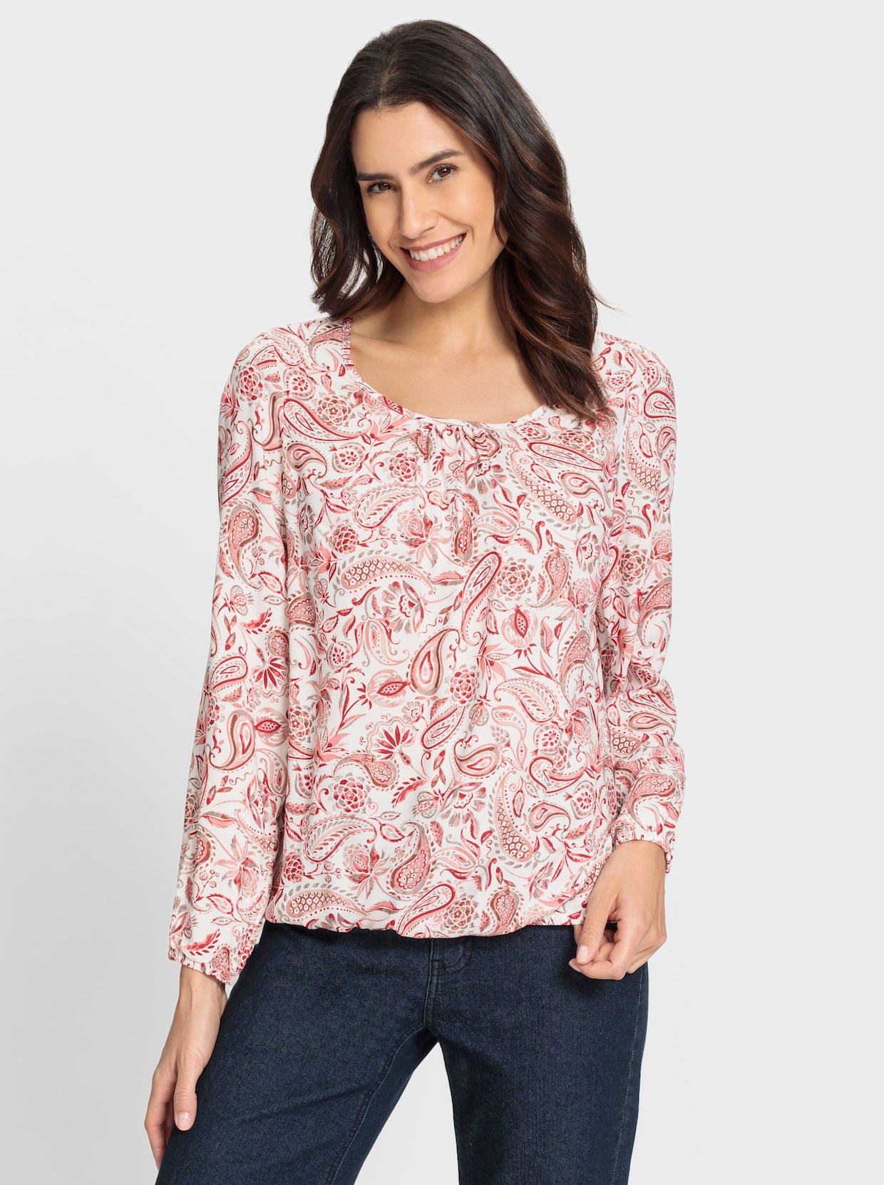 Comfortabele blouse - ecru/rozenhout gedessineerd