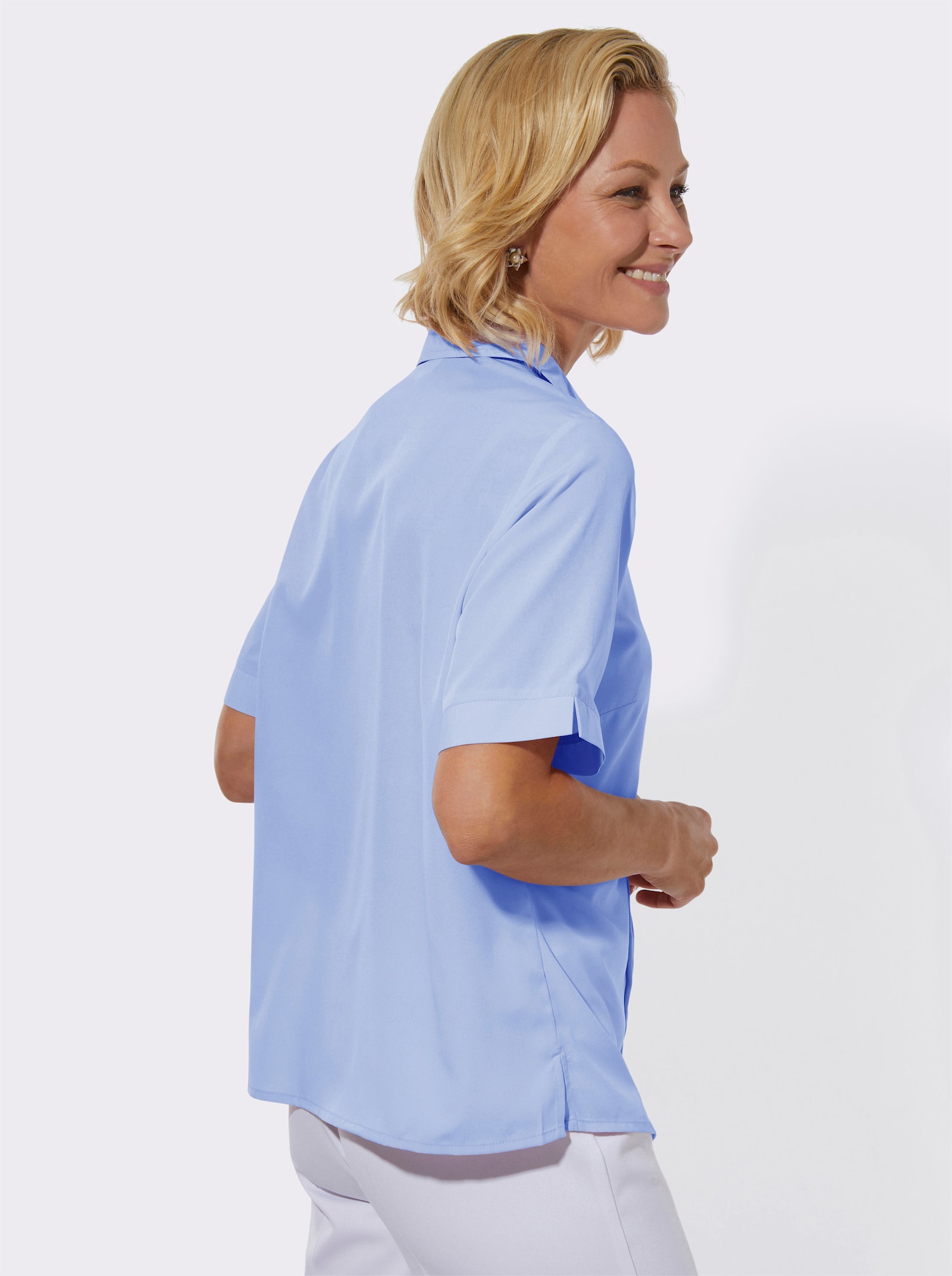 Blouse met korte mouw en sierbiezen - ijsblauw