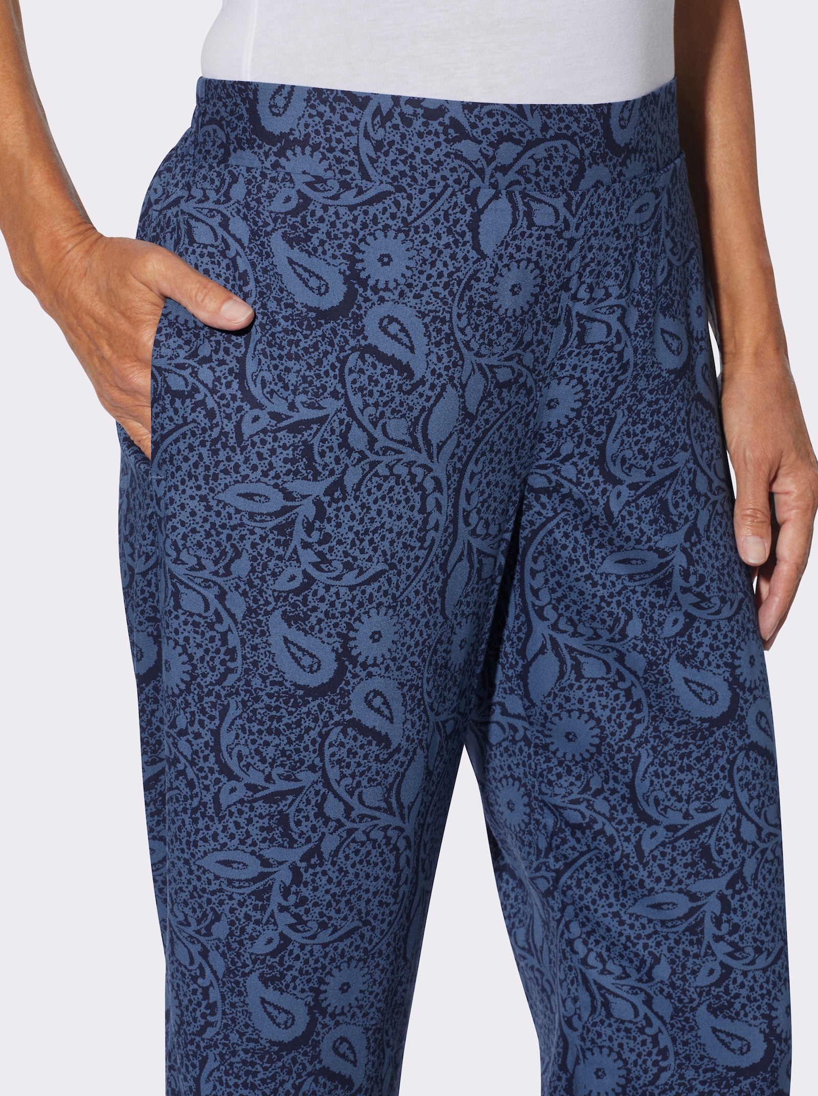 Druckhose in Schlupfform - jeansblau-marine-bedruckt