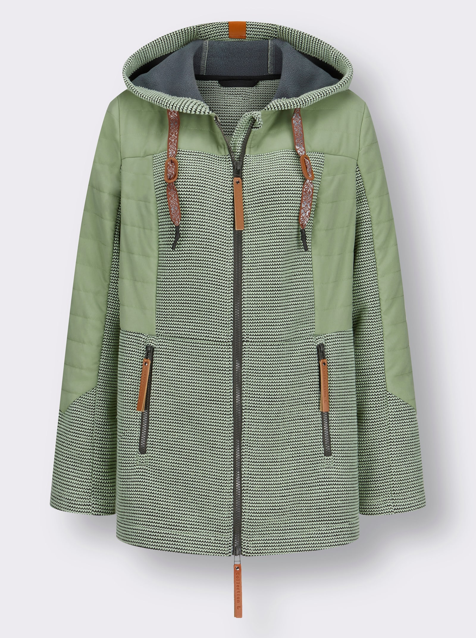 Übergangsjacke im Mix aus Fleece und Stepp - eucalyptus