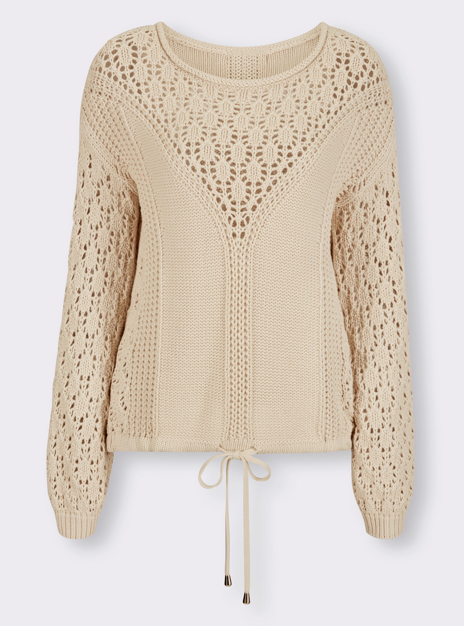 heine Pullover met ronde hals en breipatroon - zand