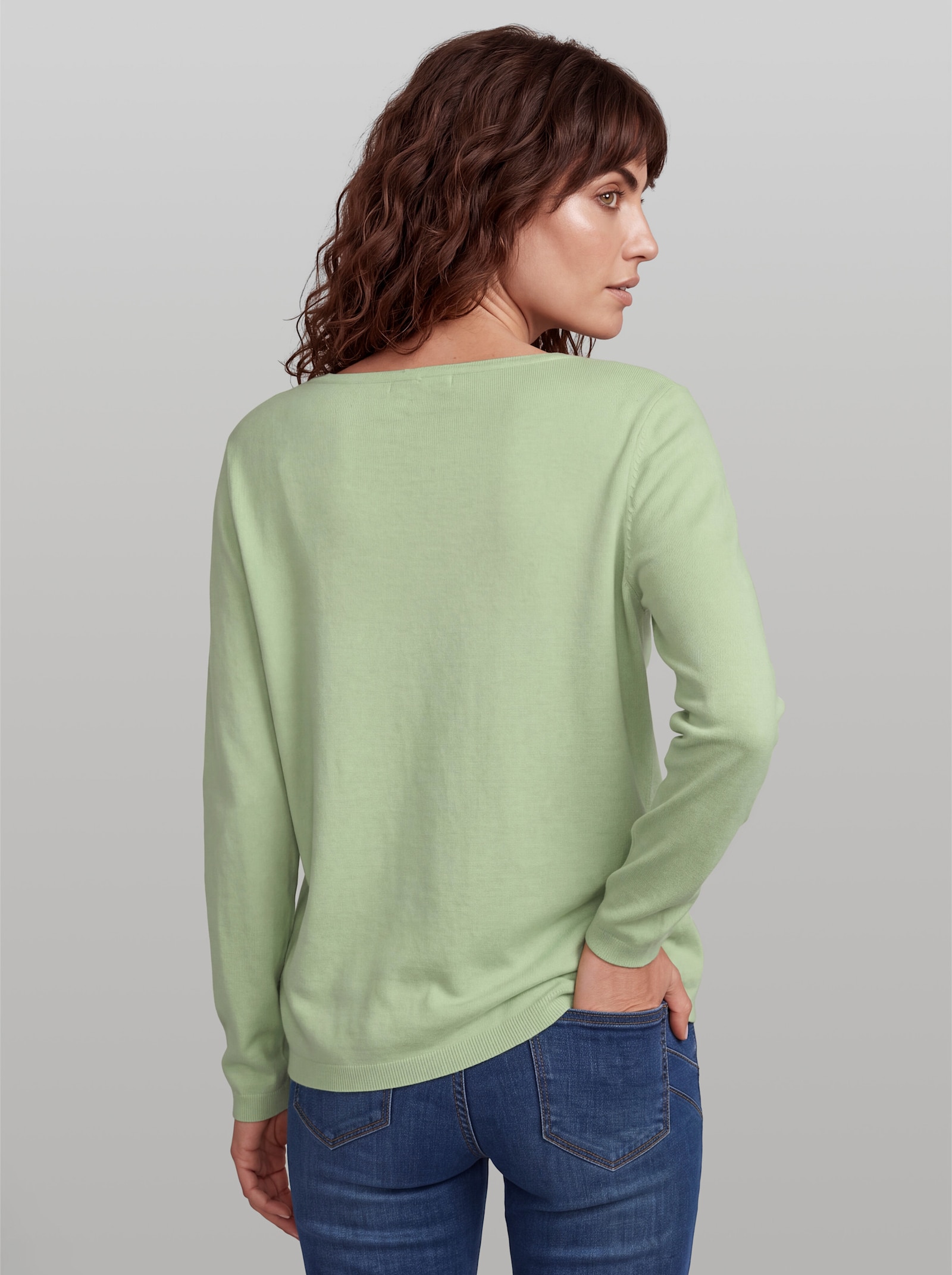 heine Pullover mit Schriftzug und Glitzersteinchen - reseda