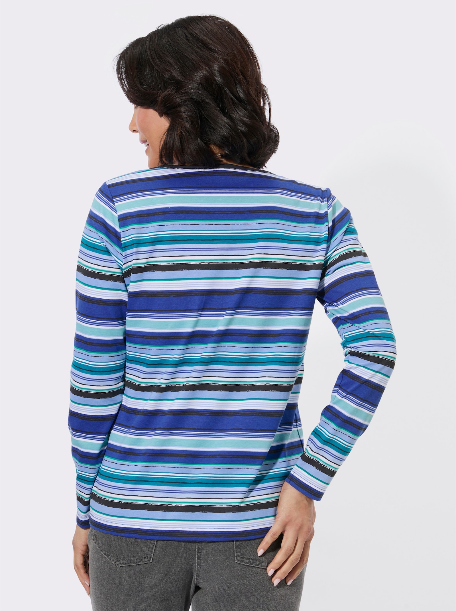 Rundhalsshirt mit Ringelmuster - himmelblau-weiß-geringelt