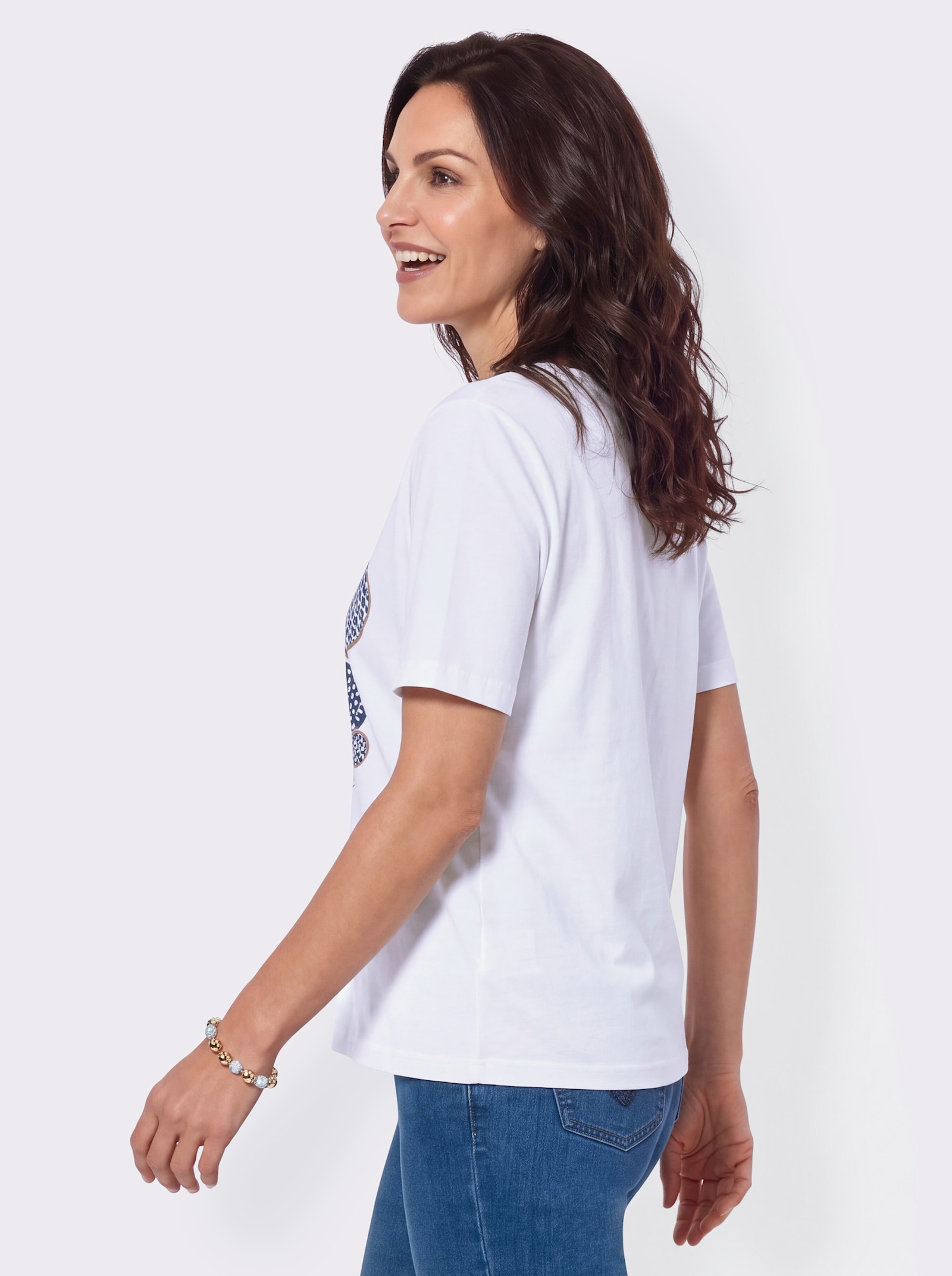 Kurzarmshirt mit platziertem Front-Druck - weiß-jeansblau-bedruckt
