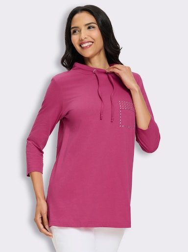 Longshirt mit Glitzersteinchen - fuchsia