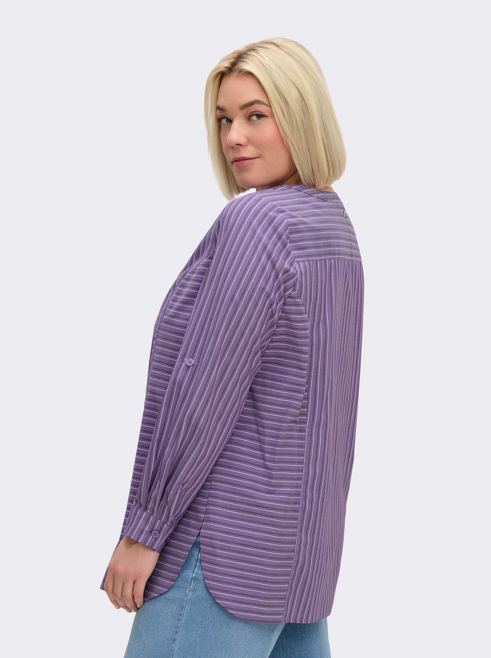 sheego Tunika im Streifen-Mix - lila-ecru-gestreift