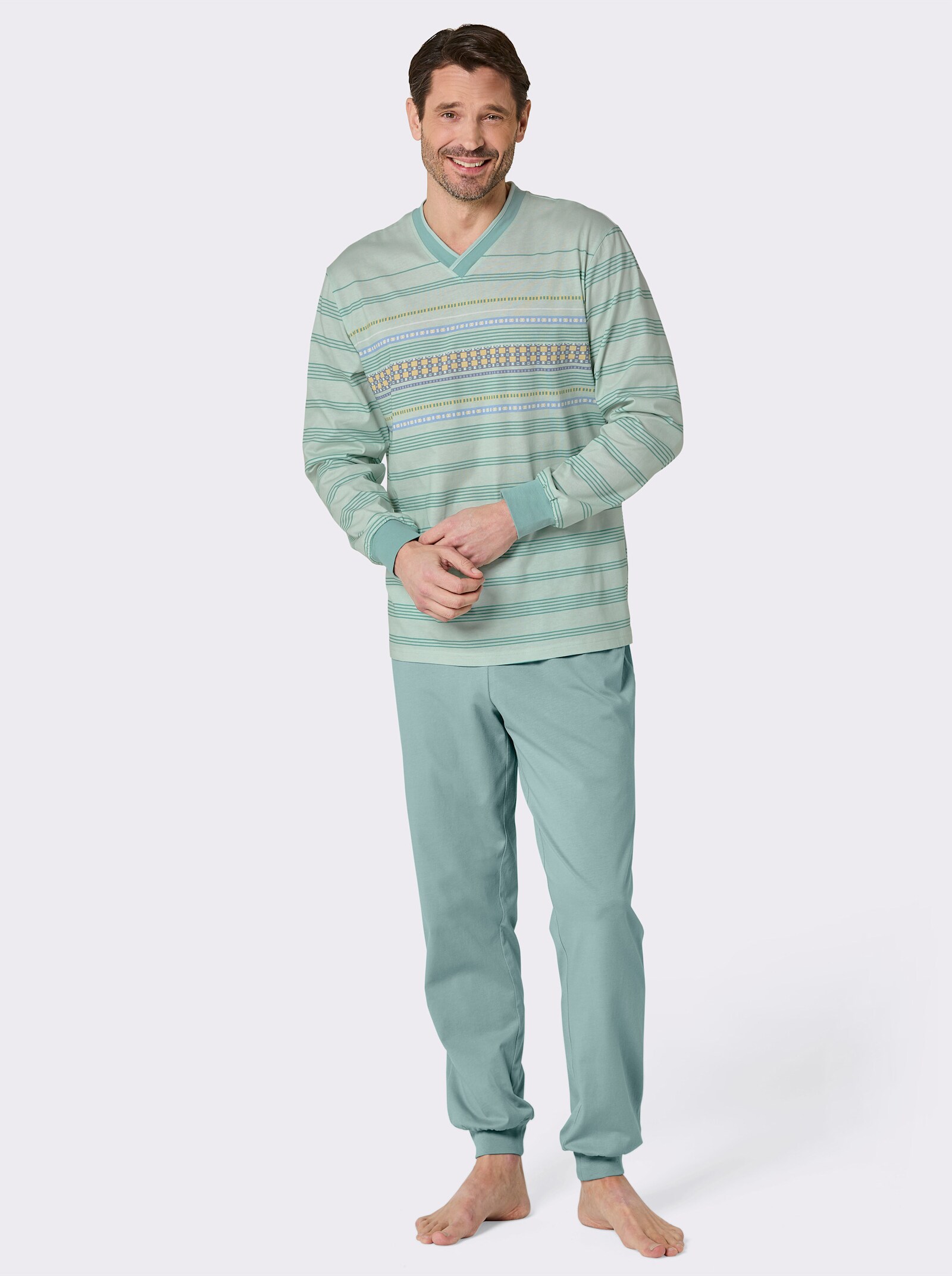 wäschepur men Schlafanzug - salbei-zartmint-bedruckt