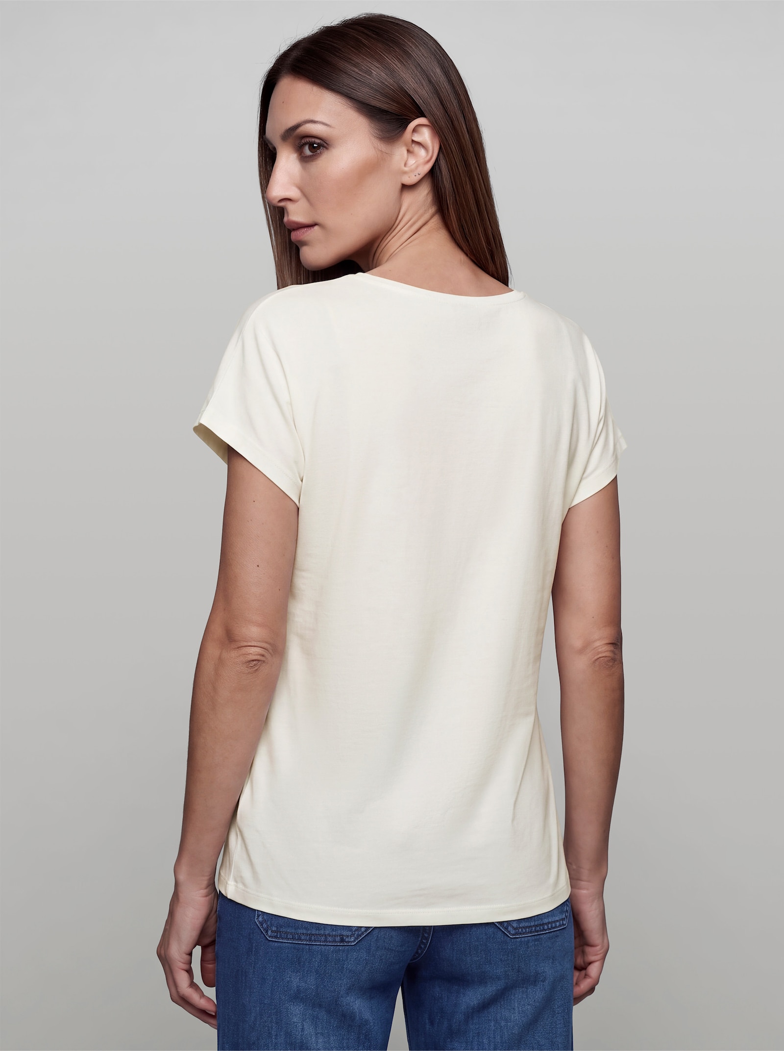 heine Kurzarmshirt mit Druck - ecru-vanille
