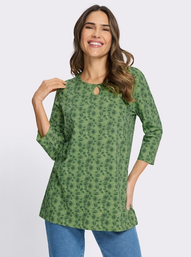 Longshirt mit Tropfen-Ausschnitt - eucalyptus-moos-bedruckt