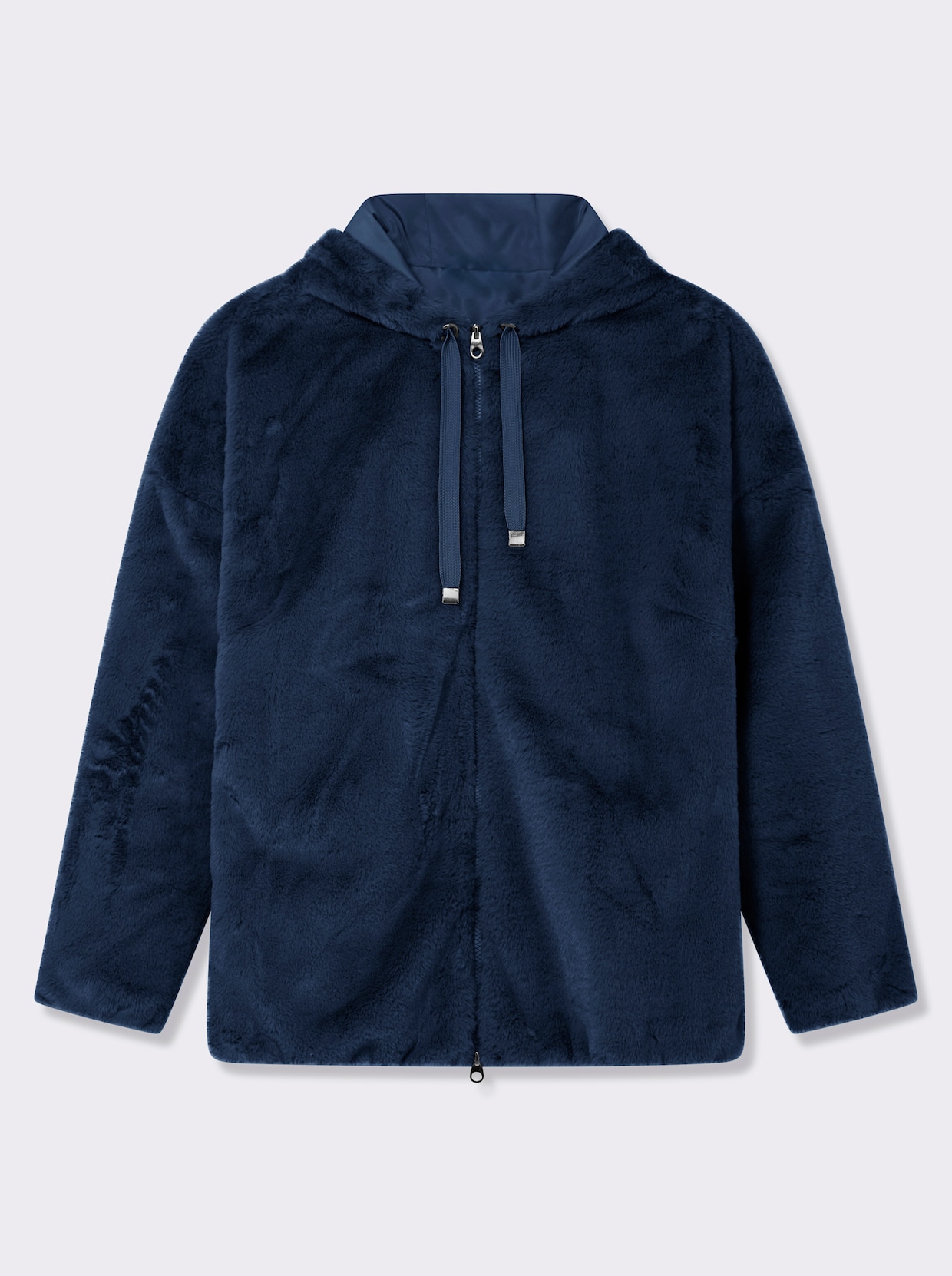 Fellimitatjacke mit Gummizug an Ärmeln und Saum - dunkelblau