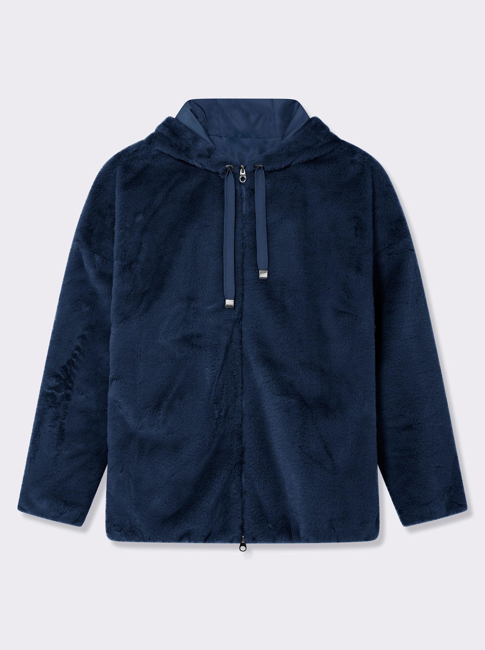 Fellimitatjacke mit Gummizug an Ärmeln und Saum - dunkelblau