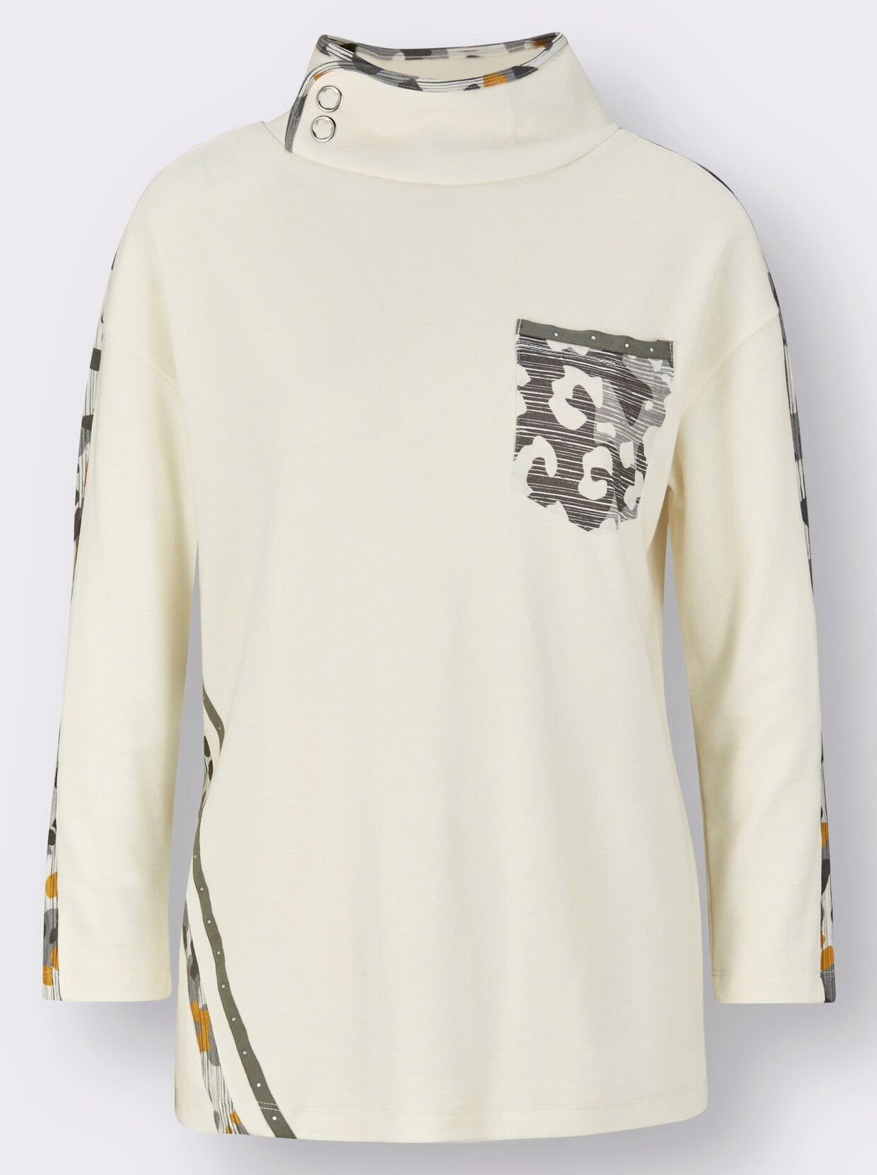 Langarmshirt - ecru-grau-bedruckt