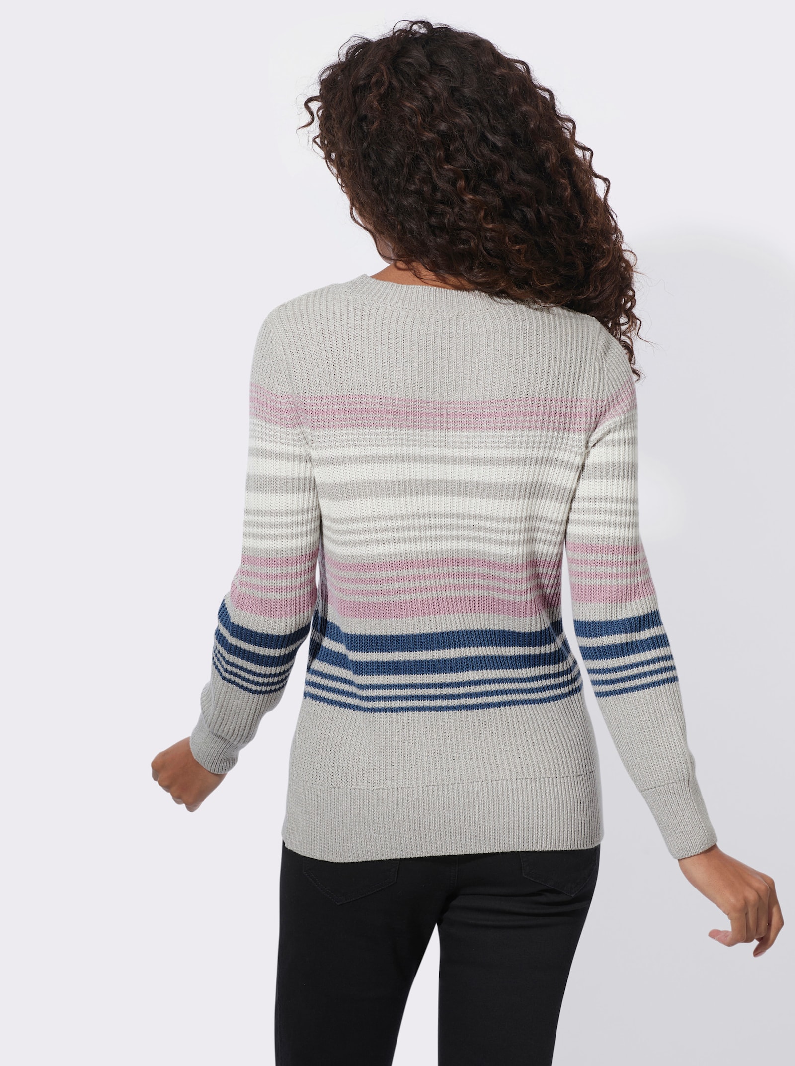 Langarm-Pullover im Ringelmuster - steingrau-rauchblau
