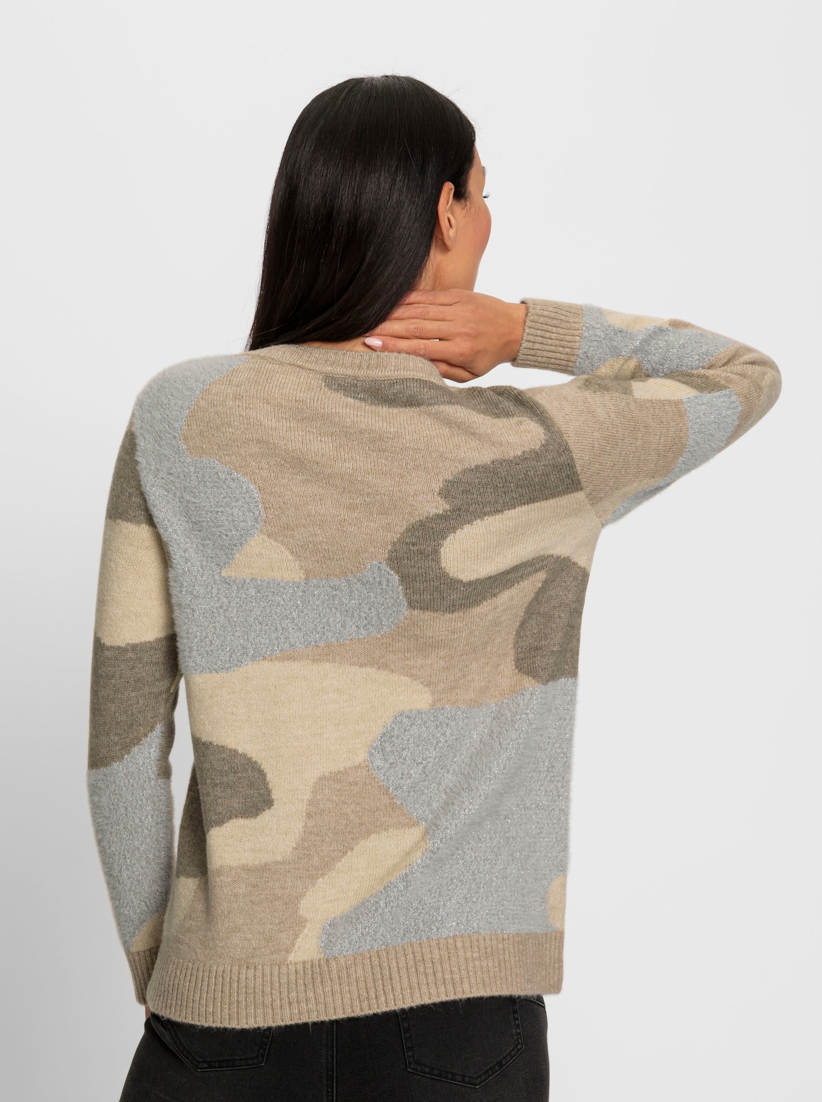 heine Jacquard-Pullover mit Glanzgarn-Effekten - sesam-grau-gemustert