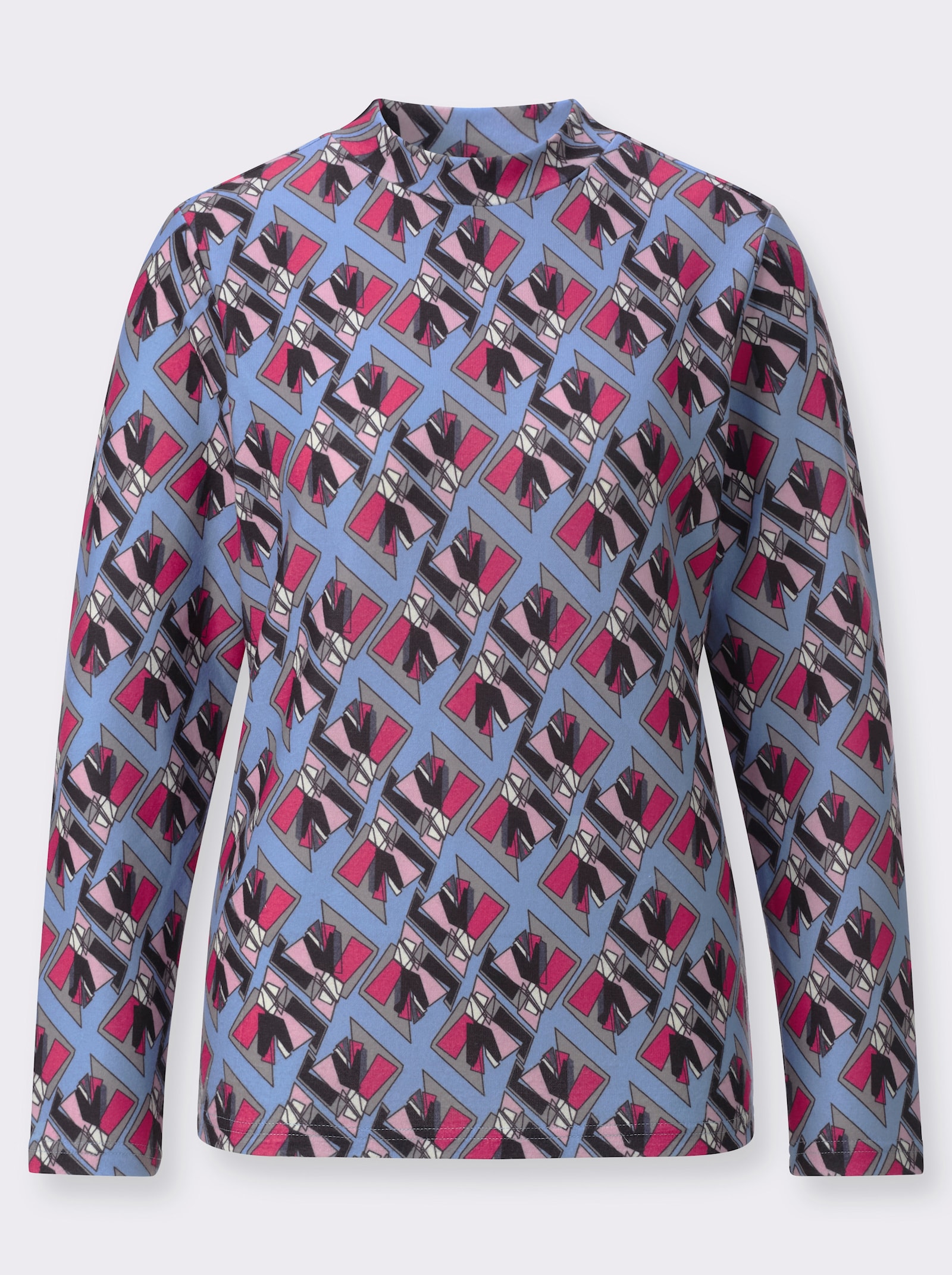 Stehkragenshirt mit grafischem Muster - pink-bleu-bedruckt
