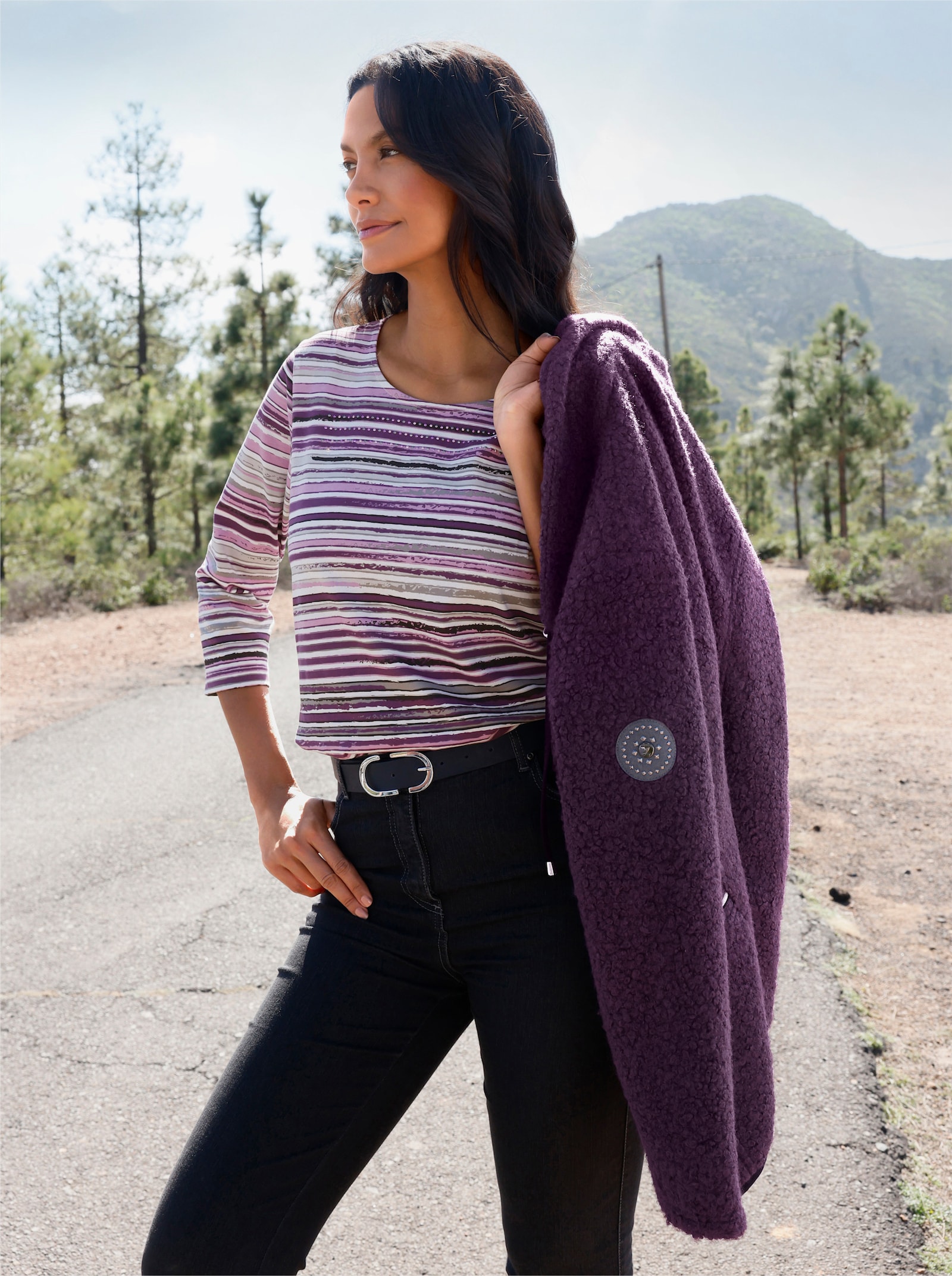 Ringelshirt aus reiner Baumwolle - orchidee-grau-geringelt