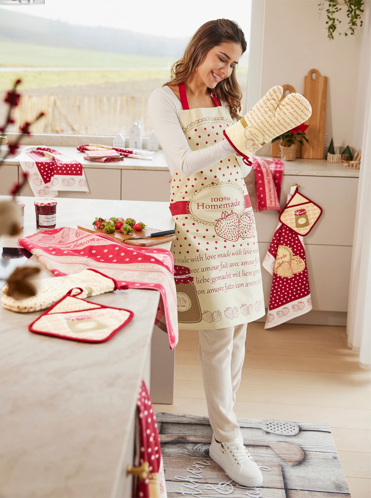 Küchenprogramm - ecru-rot-bedruckt