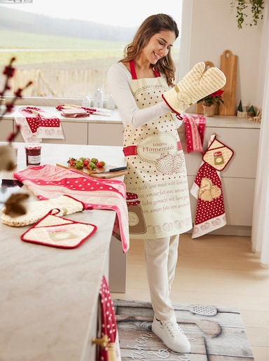 Küchenprogramm - ecru-rot-gemustert