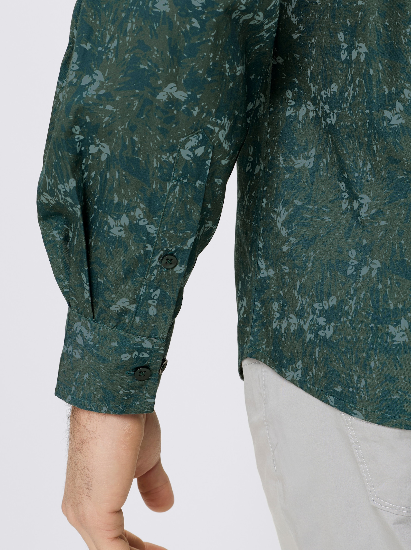 Marco Donati Langarmhemd mit Allover-Print - moos-gemustert