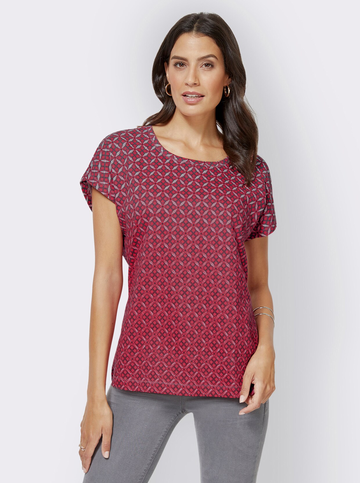 Rundhalsshirt - rot-bedruckt