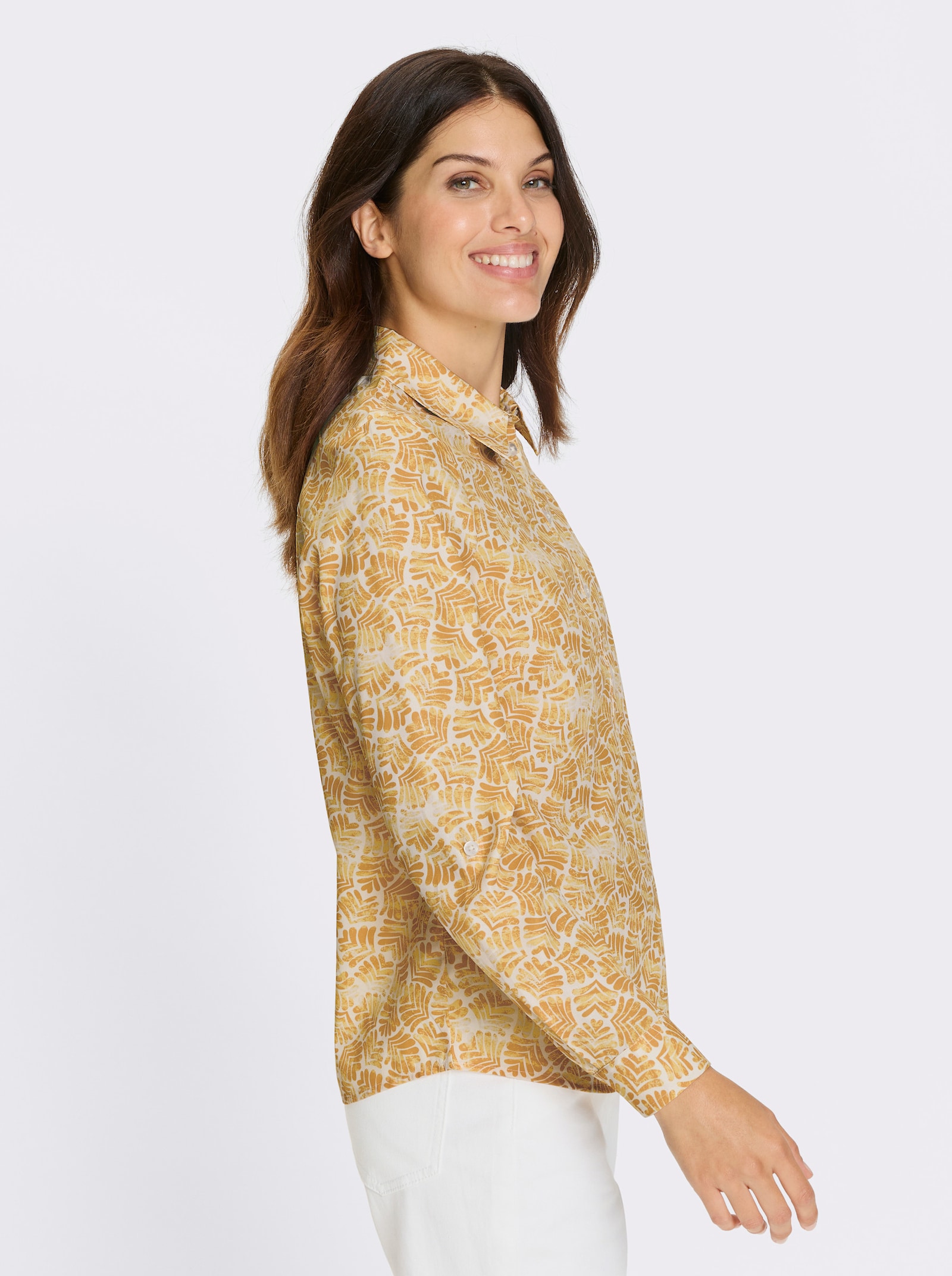 Blouse met lange mouwen in comfortmodel - geel/wit bedrukt