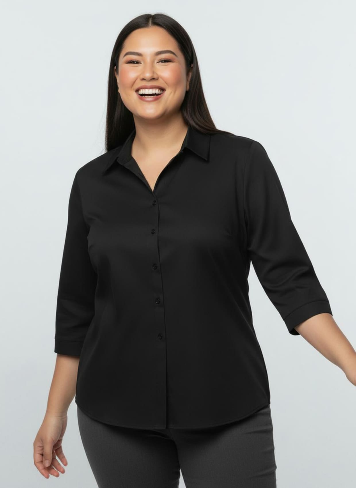 Hemdbluse mit 3/4-Ärmeln - schwarz