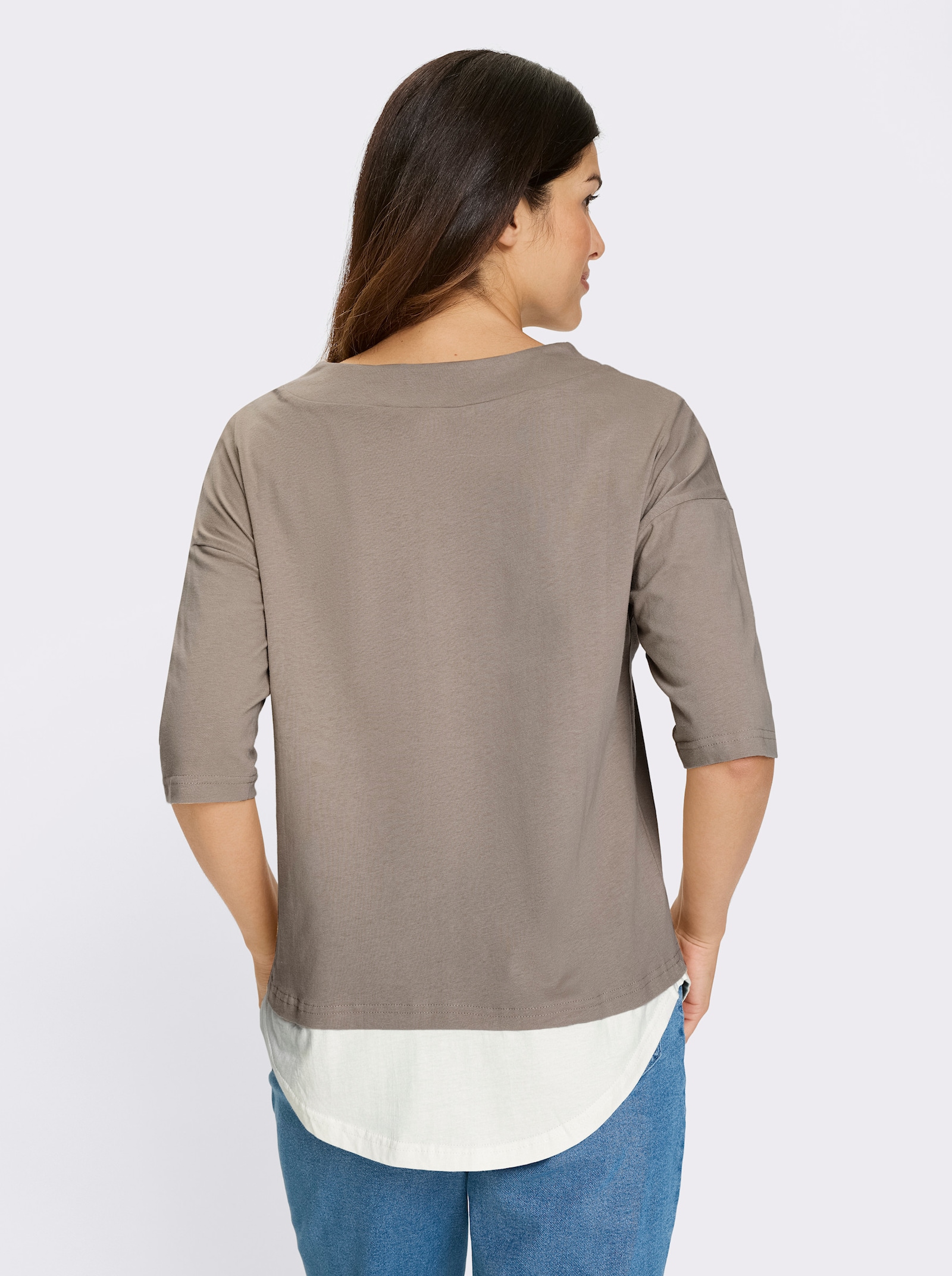 Shirt met korte mouwen in 2-in-1-look - sesam/ecru