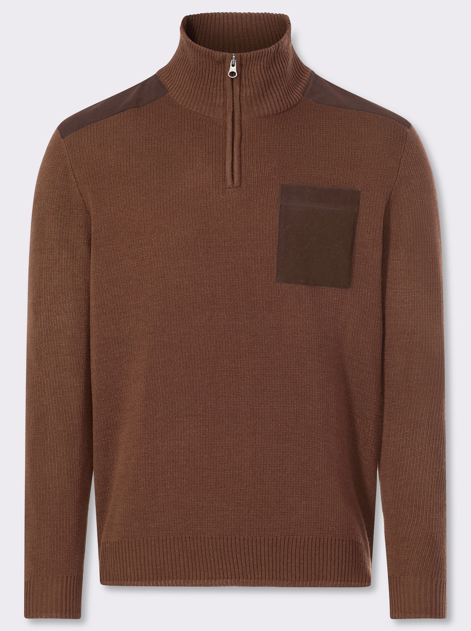 Catamaran Langarm-Pullover mit Kontrast-Details - braun-taupe-meliert