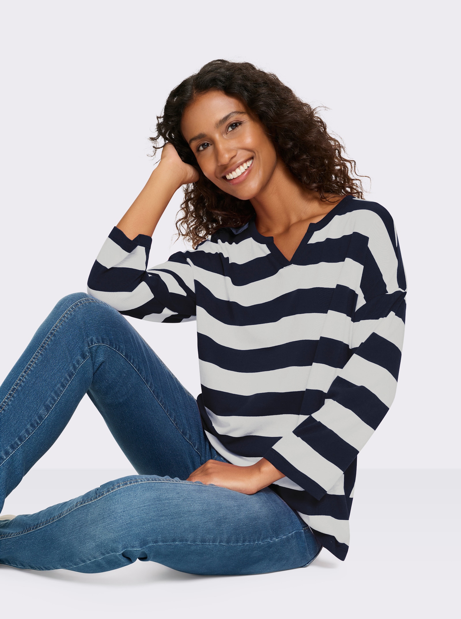 heine Ringelshirt mit seitlichen Einsätzen - marine-weiß-geringelt