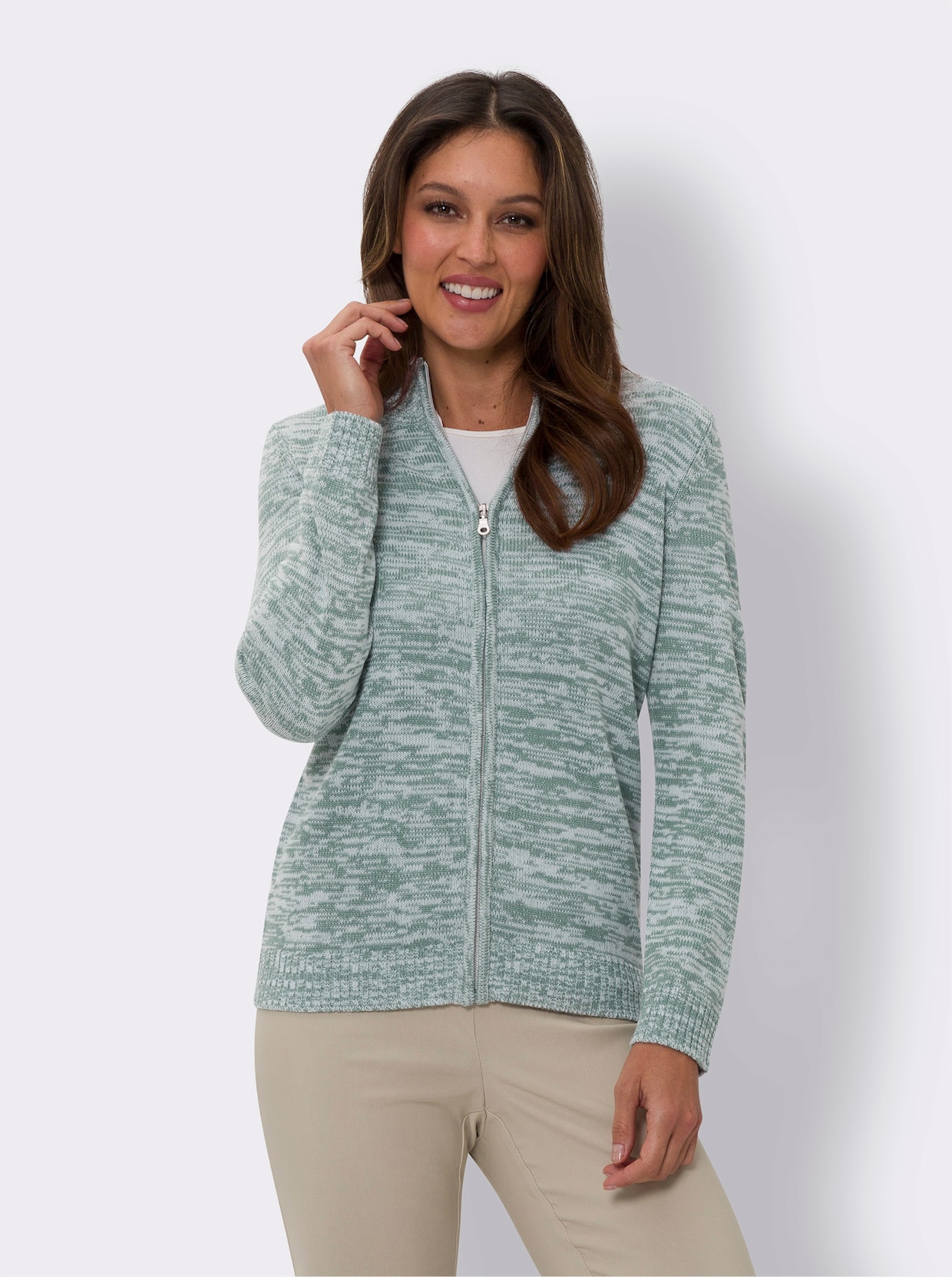 Strickjacke - jade-ecru-meliert