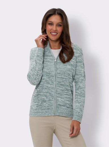 Strickjacke mit Reißverschluss - jade-ecru-meliert
