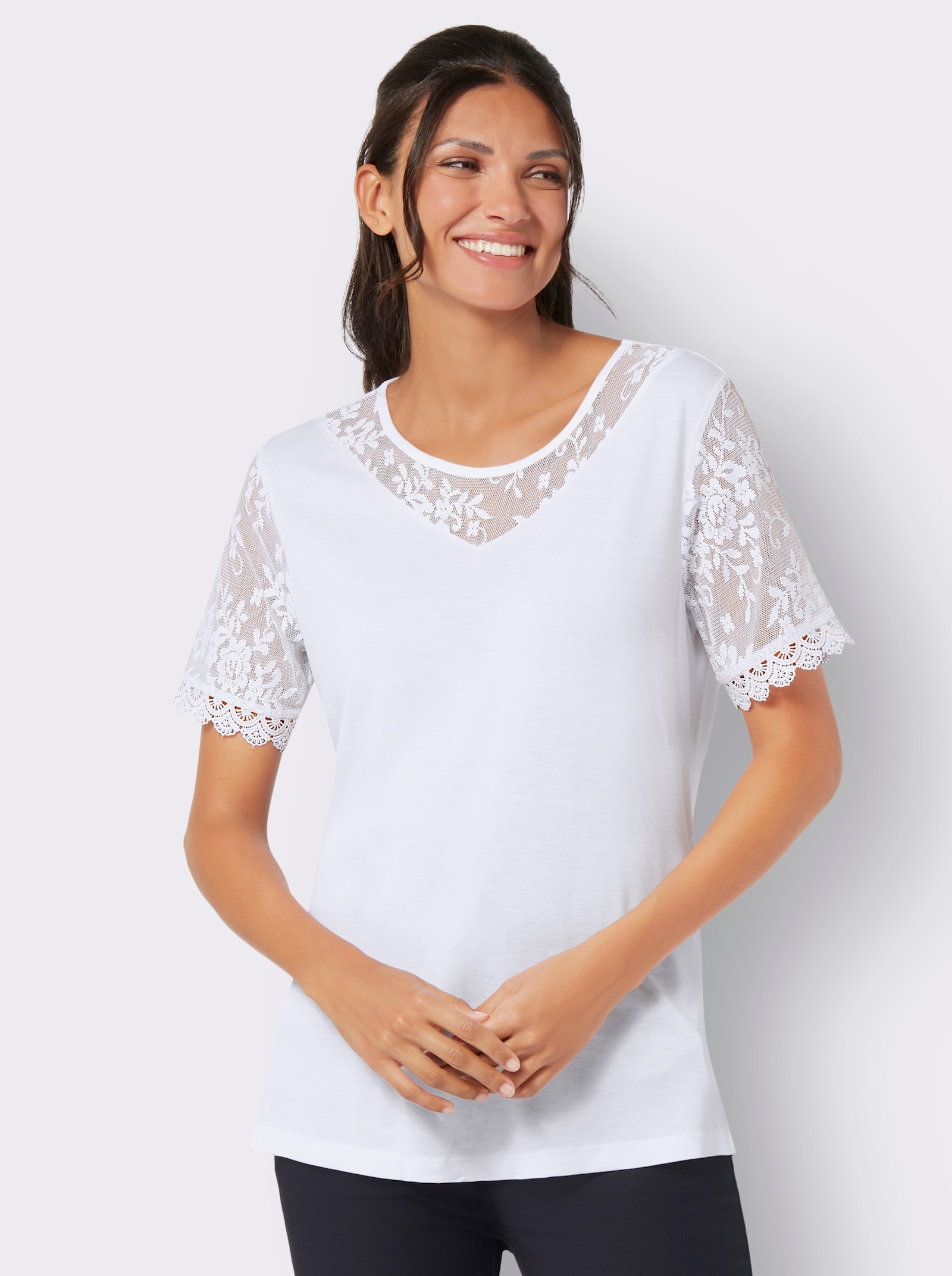 Spitzenshirt aus reiner Viskose - weiss