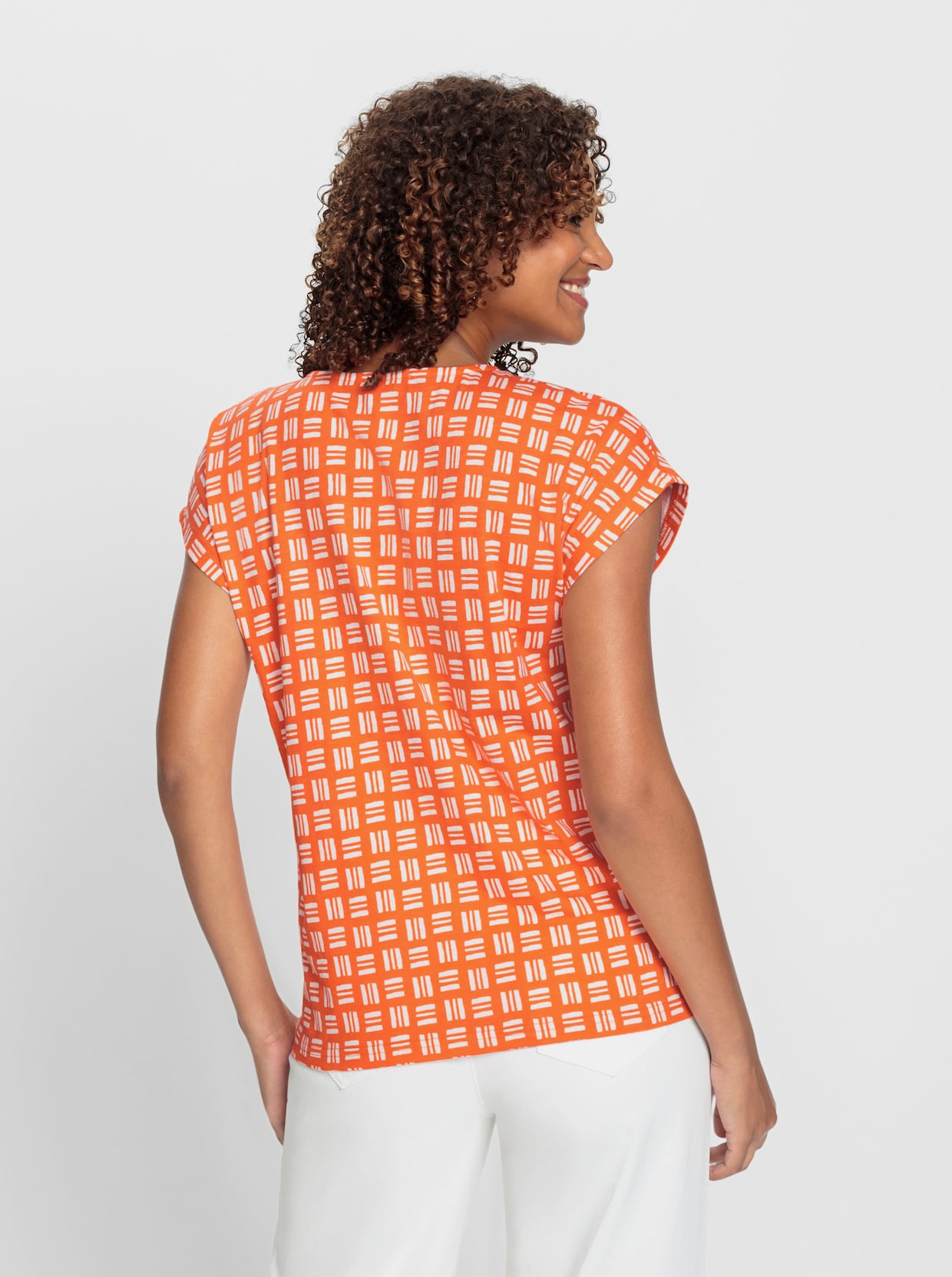 Print-Shirt - orange-ecru-bedruckt