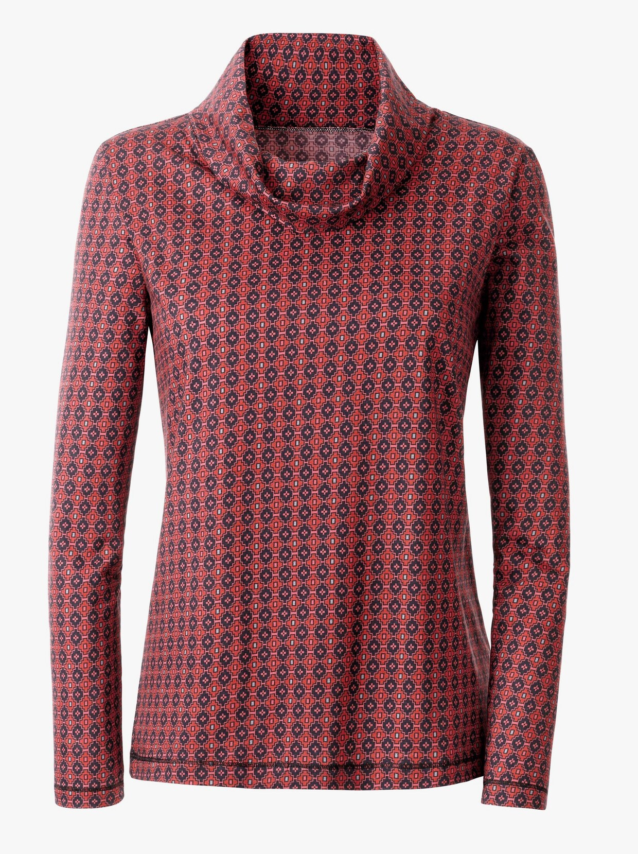 Tričko s rolákovým golierom - Červeno-čierne vzorované