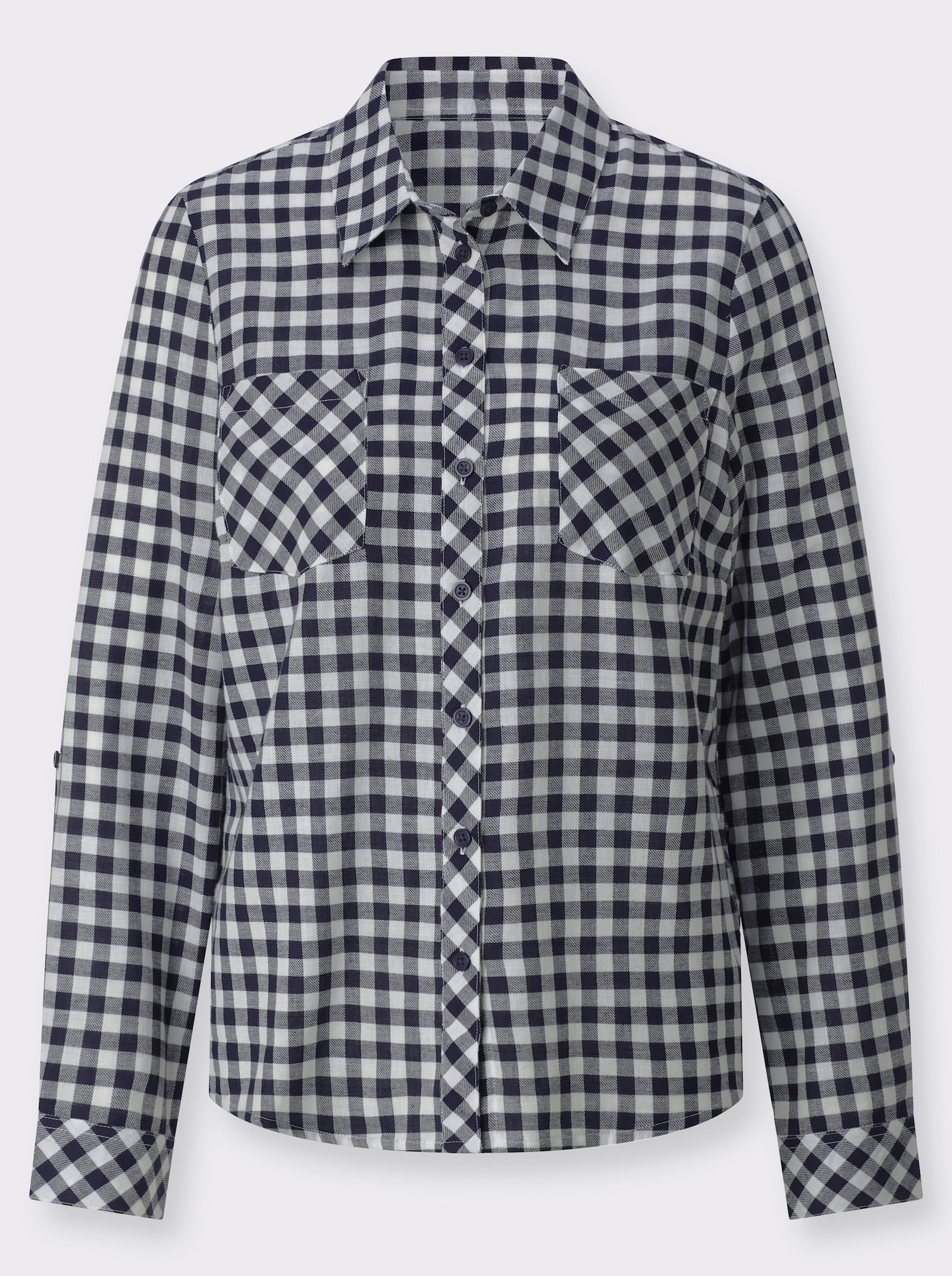 Flanellbluse im Karo-Dessin - marine-ecru-kariert
