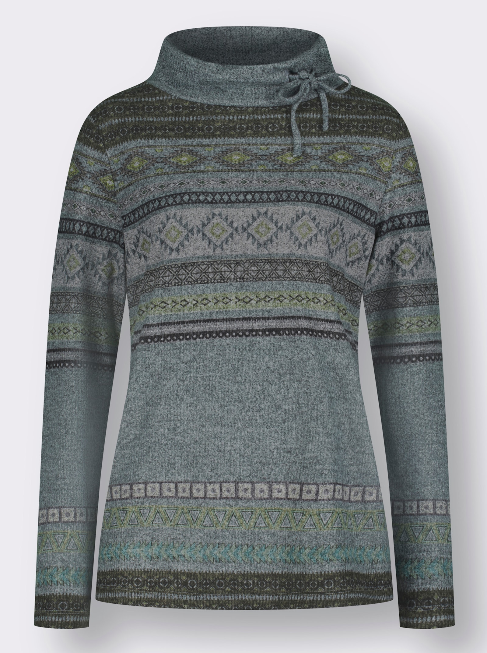 Stehkragenshirt im Norweger-Stil - kalkmint-meliert