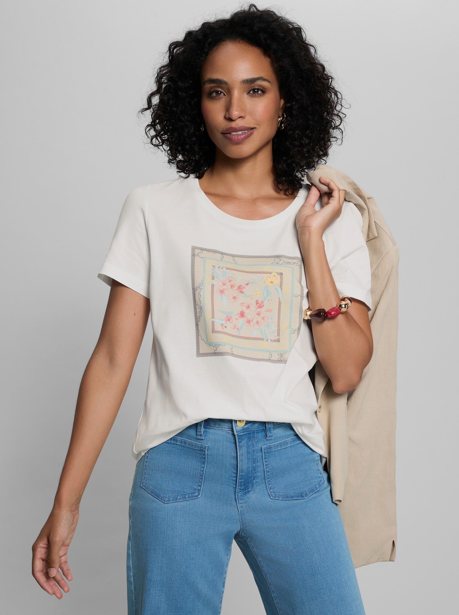 heine Kurzarmshirt mit Front-Print - ecru