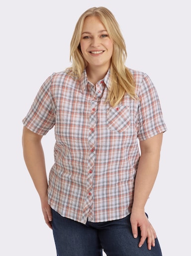 Baumwollbluse aus Seersucker - grapefruit-kariert