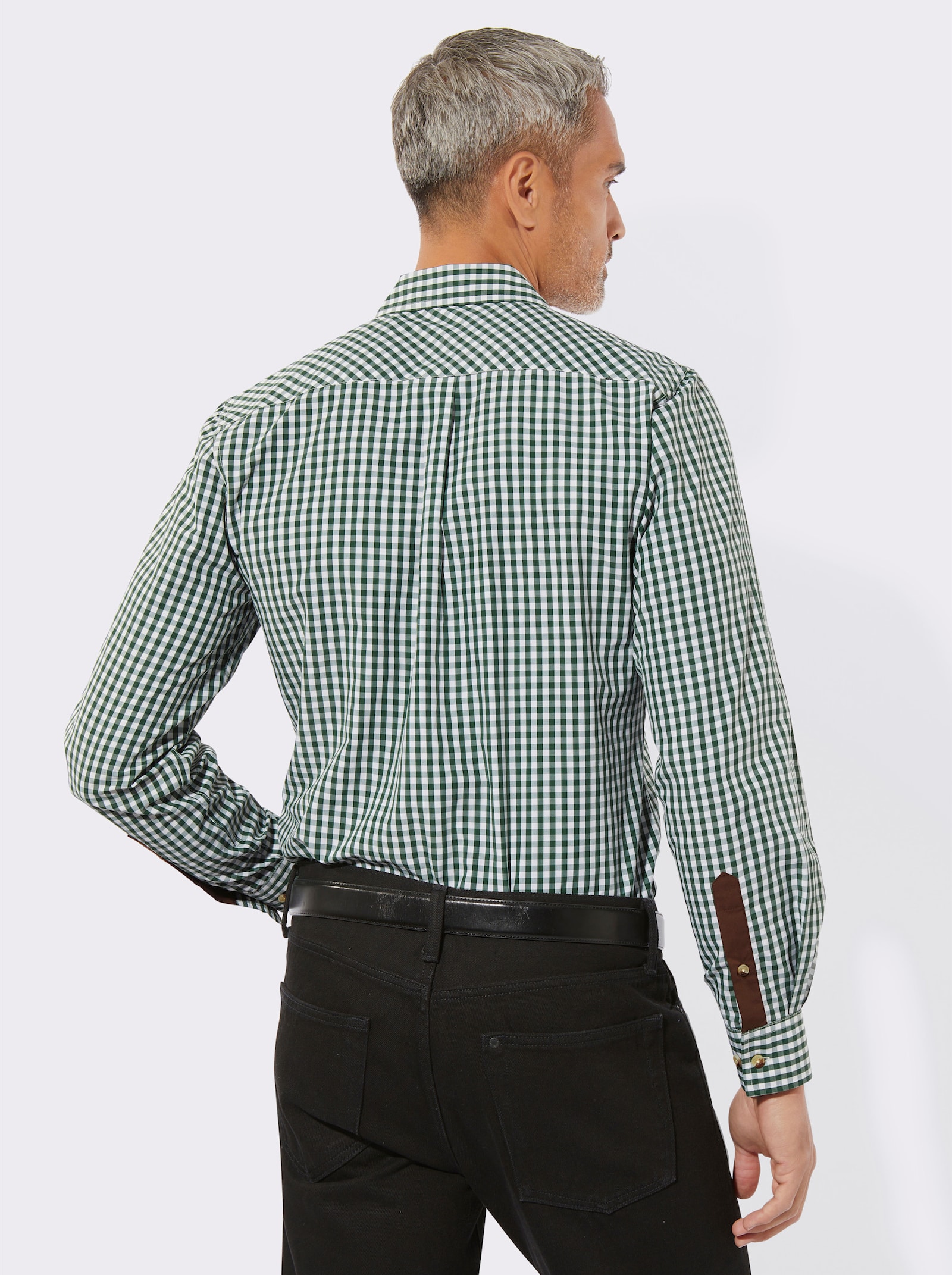 Karohemd mit Knöpfen in Horn-Optik - moos-kariert