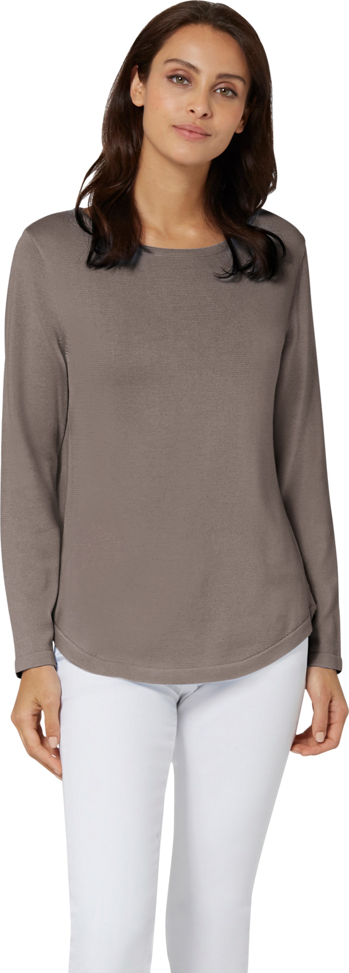 Inspirationen Damen Lila Rundhalspullover "Pullover", Gr. 46, Grau (Taupe), 100% Baumwolle, Unifarben, Pullover Rundhalspullover - Bild 4