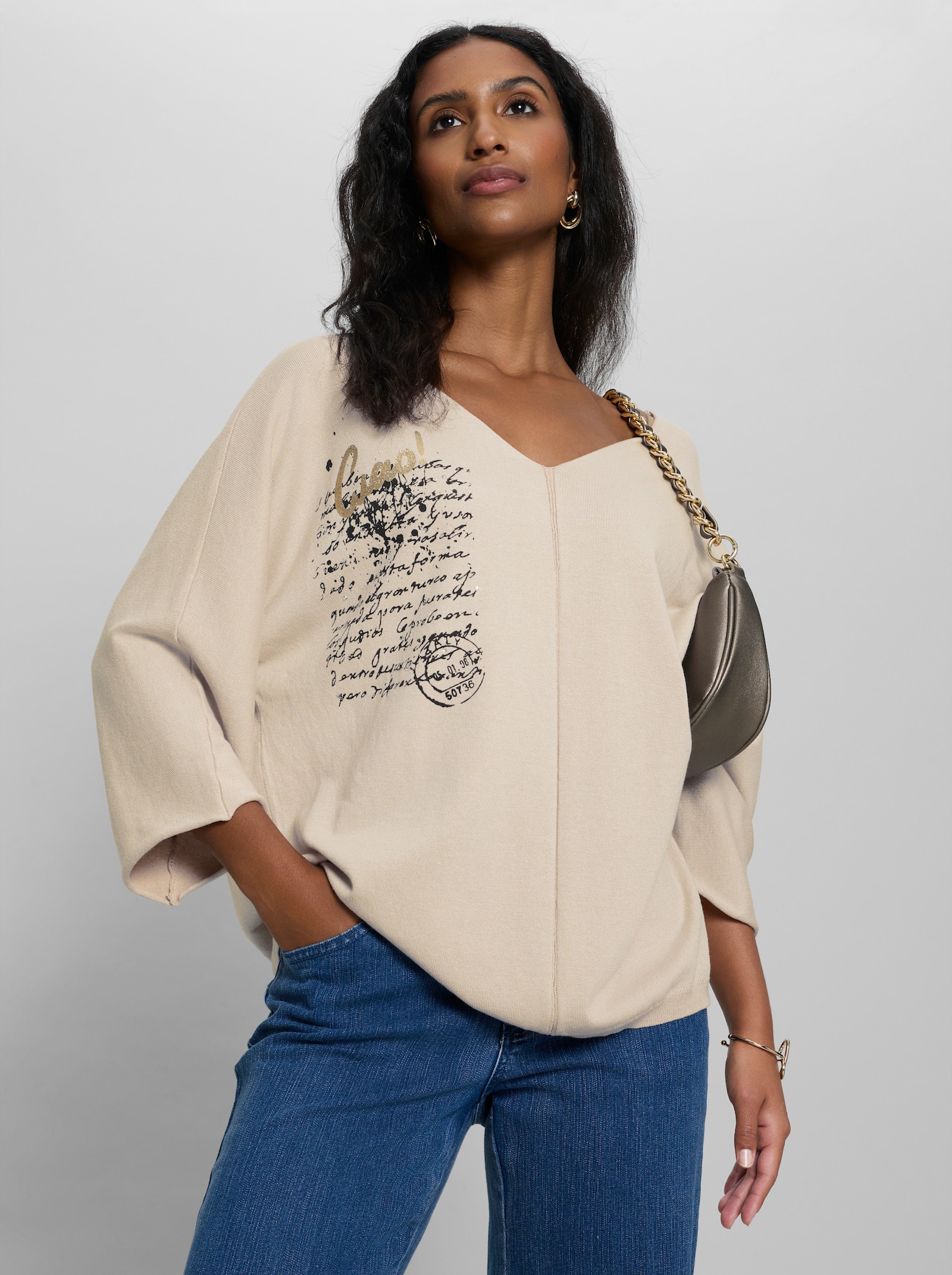 heine Pullover mit V-Ausschnitt - sand