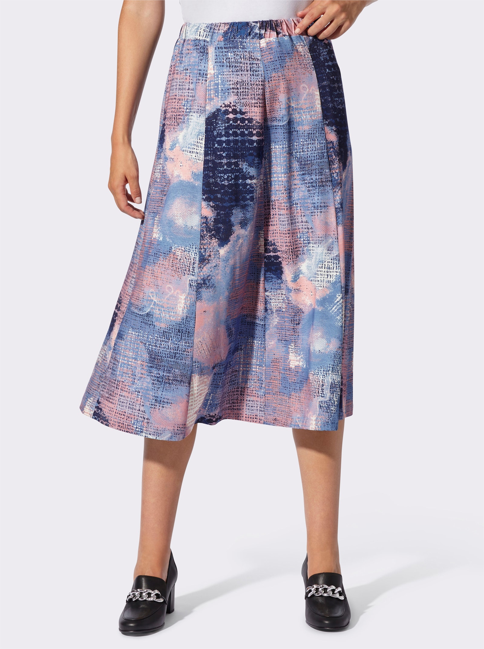 Bahnenrock mit Rundum-Dehnbund - marine-flamingo-bedruckt