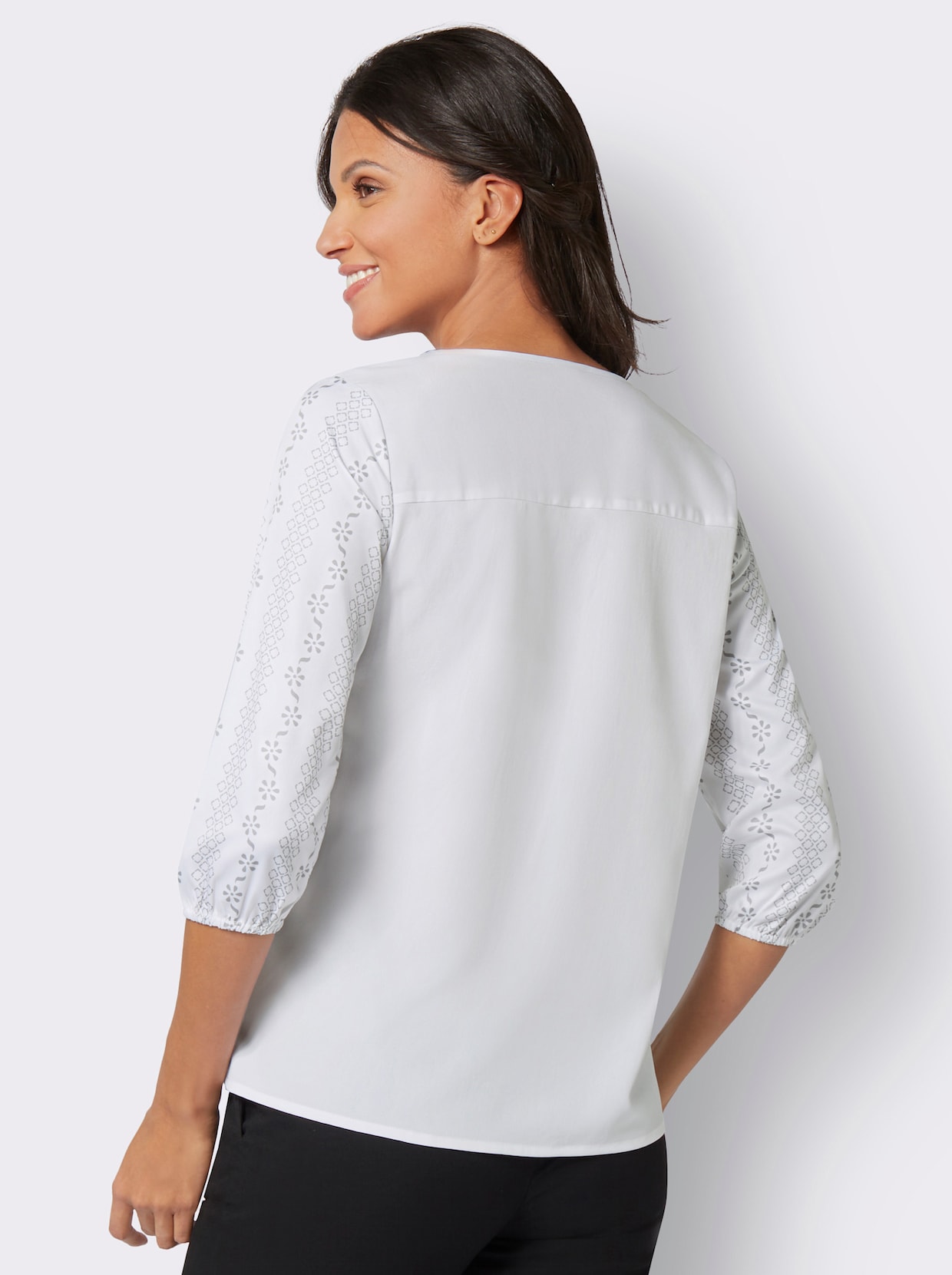 Comfortabele blouse - ecru/steengrijs