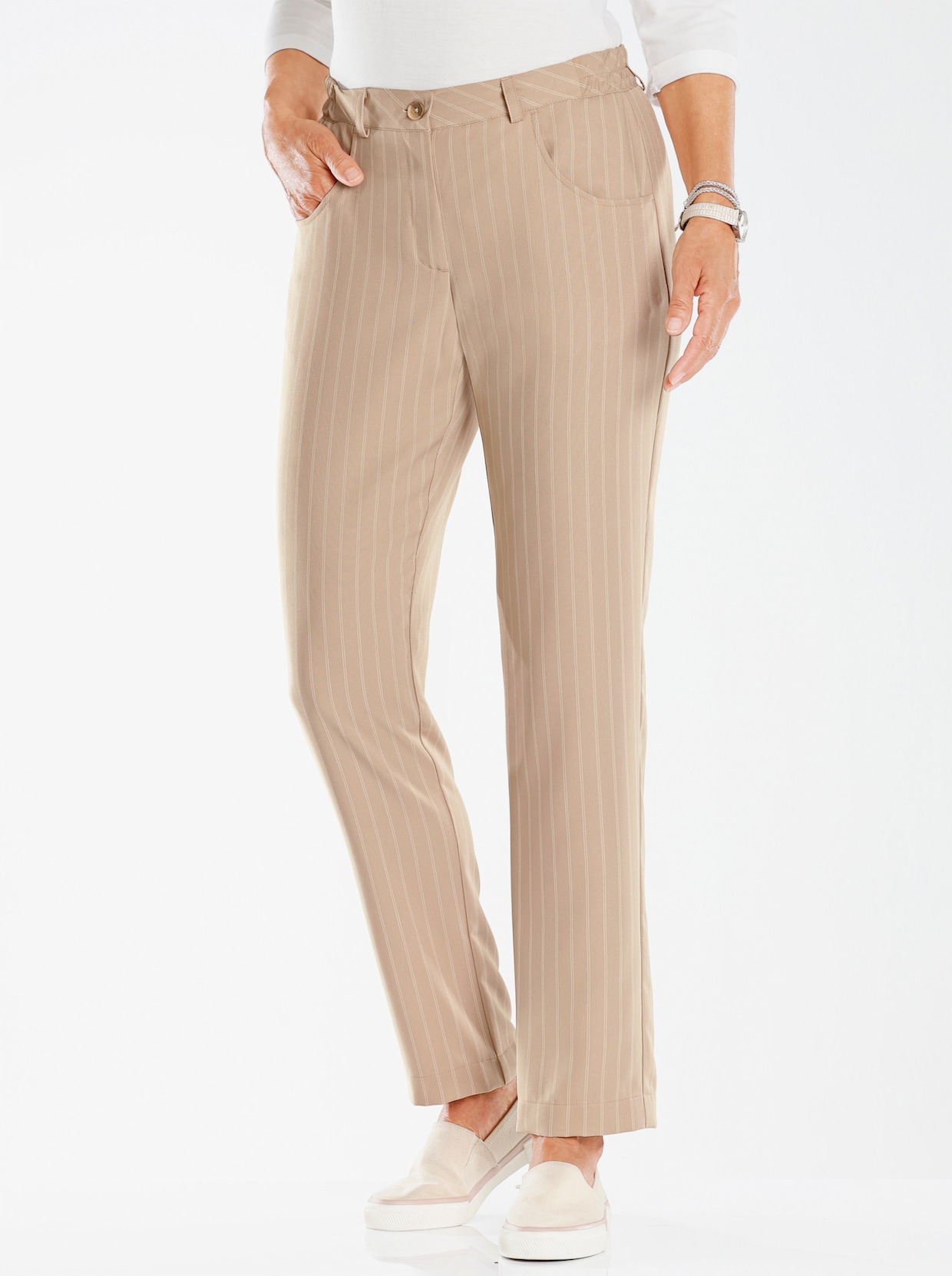 Broek - beige/ecru gestreept